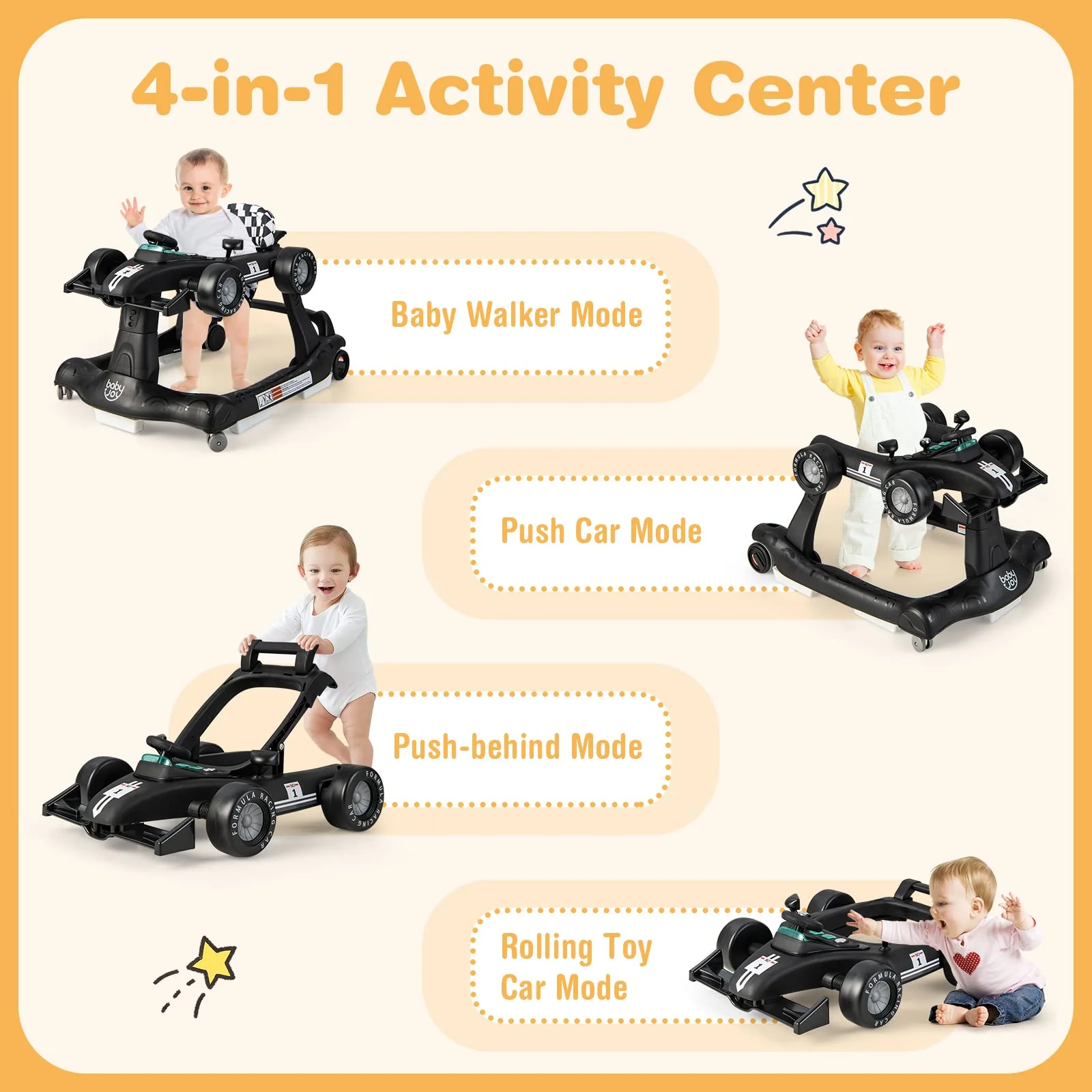 BABY JOY 4-in-1 Baby Walker, Foldable Activity Car Baby Walker - Image 3