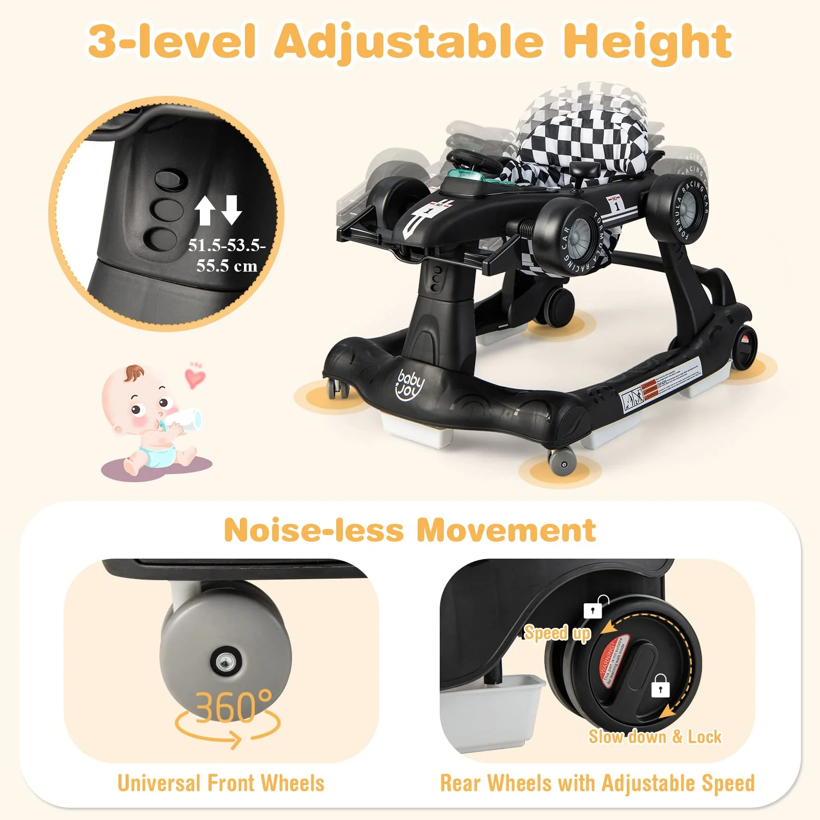 BABY JOY 4-in-1 Baby Walker, Foldable Activity Car Baby Walker - Image 4