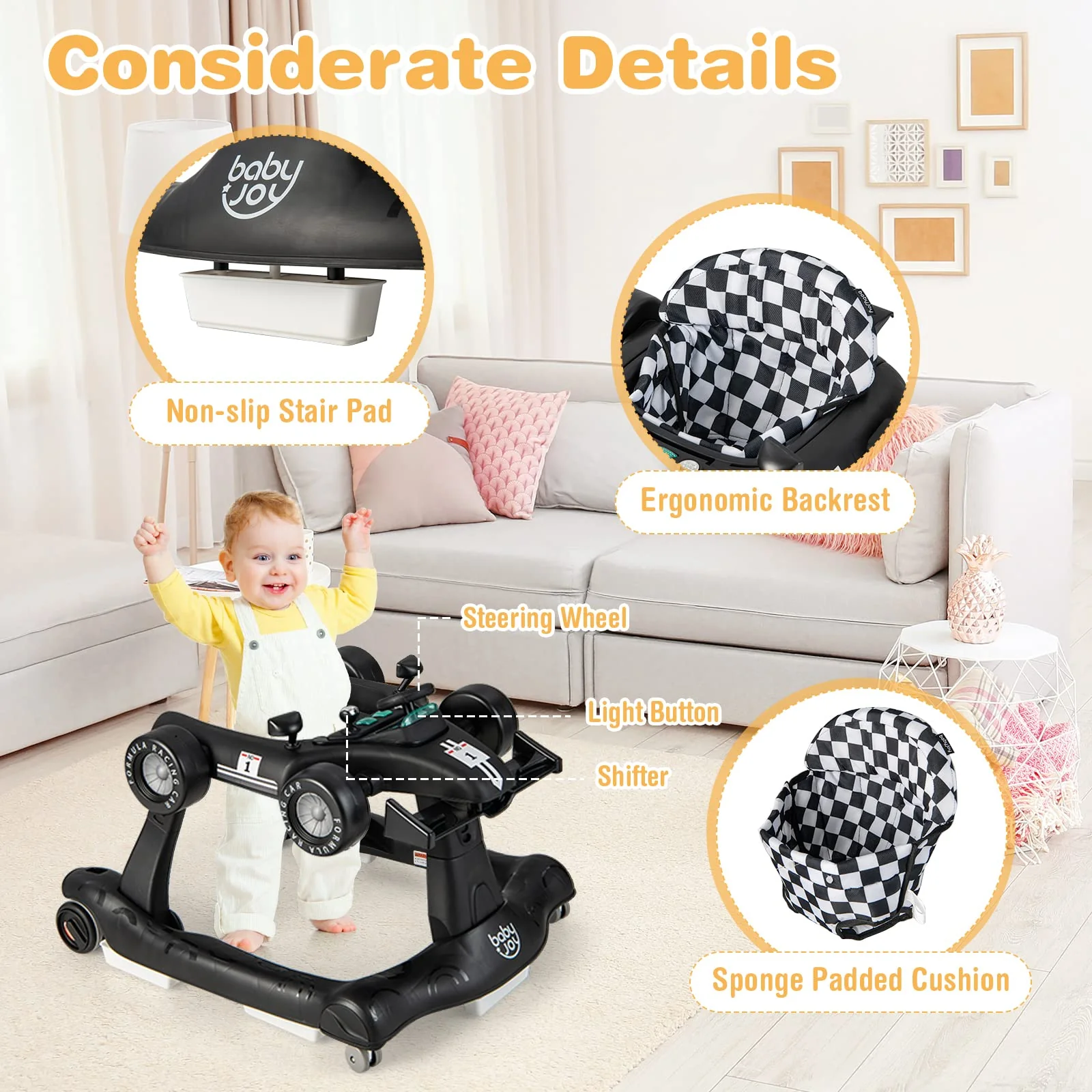 BABY JOY 4-in-1 Baby Walker, Foldable Activity Car Baby Walker - Image 5