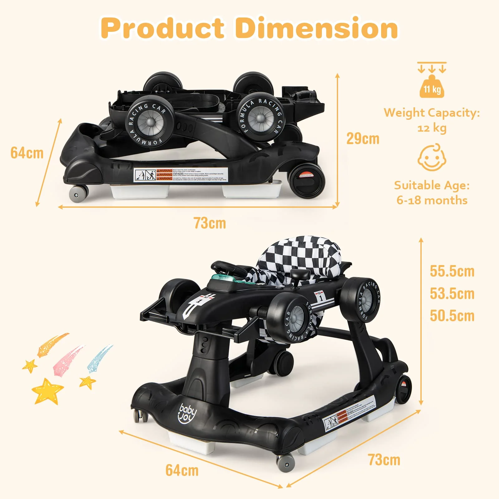 BABY JOY 4-in-1 Baby Walker, Foldable Activity Car Baby Walker - Image 6