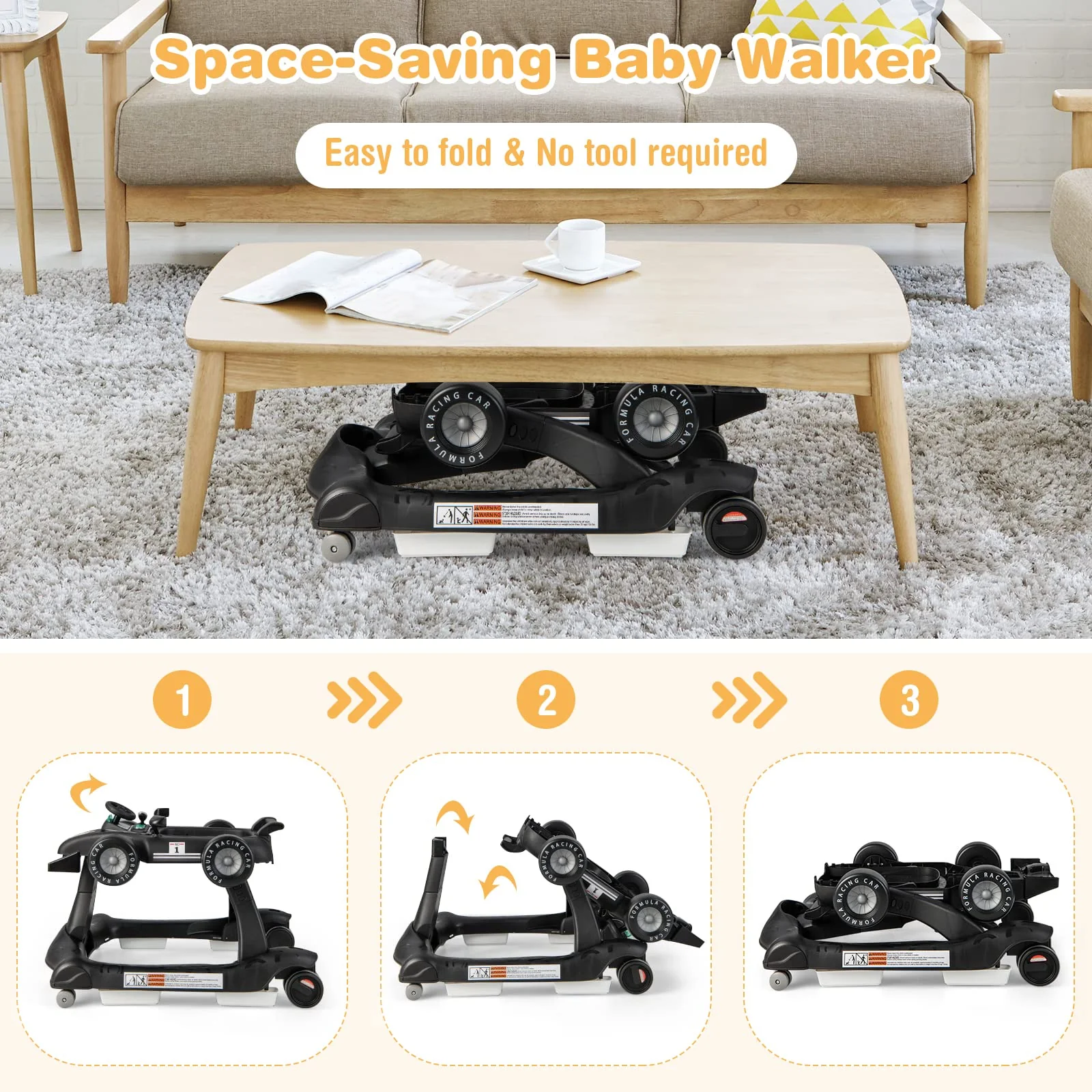 BABY JOY 4-in-1 Baby Walker, Foldable Activity Car Baby Walker - Image 7