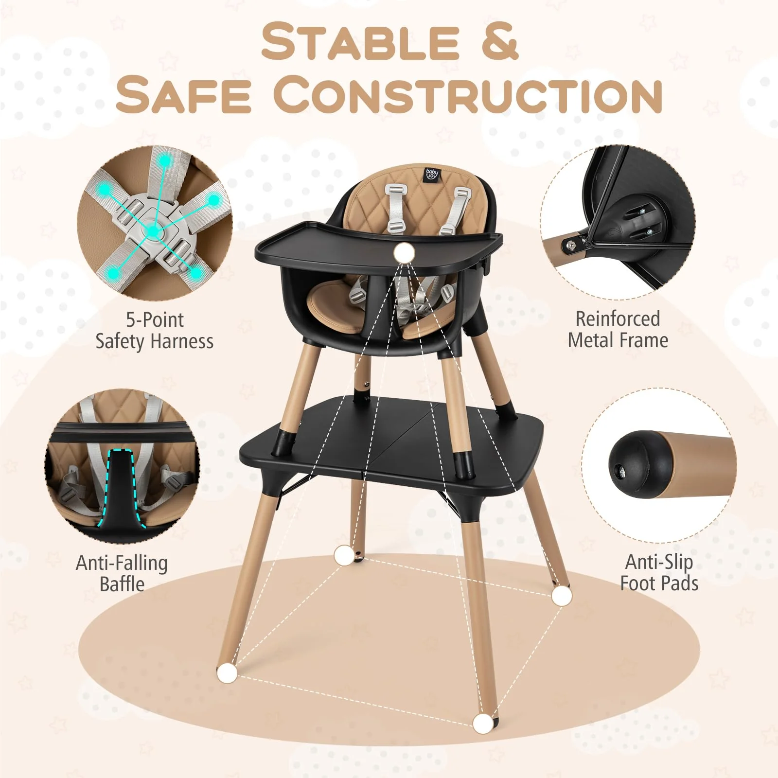 BABY JOY 5 in 1 Convertible Baby High Chair - Image 8