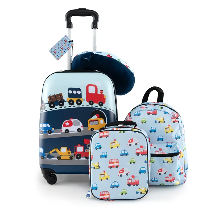 BABY JOY 5 Pieces Kids Luggage Set, Carry-on Children Rolling Suitcase Set w/Backpack, Neck Pillow, Name Tag, Lunch Bag - Image 10