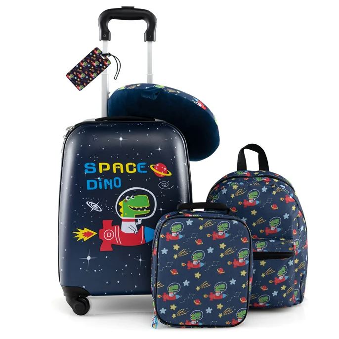 BABY JOY 5 Pieces Kids Luggage Set, Carry-on Children Rolling Suitcase Set w/Backpack, Neck Pillow, Name Tag, Lunch Bag - Image 12