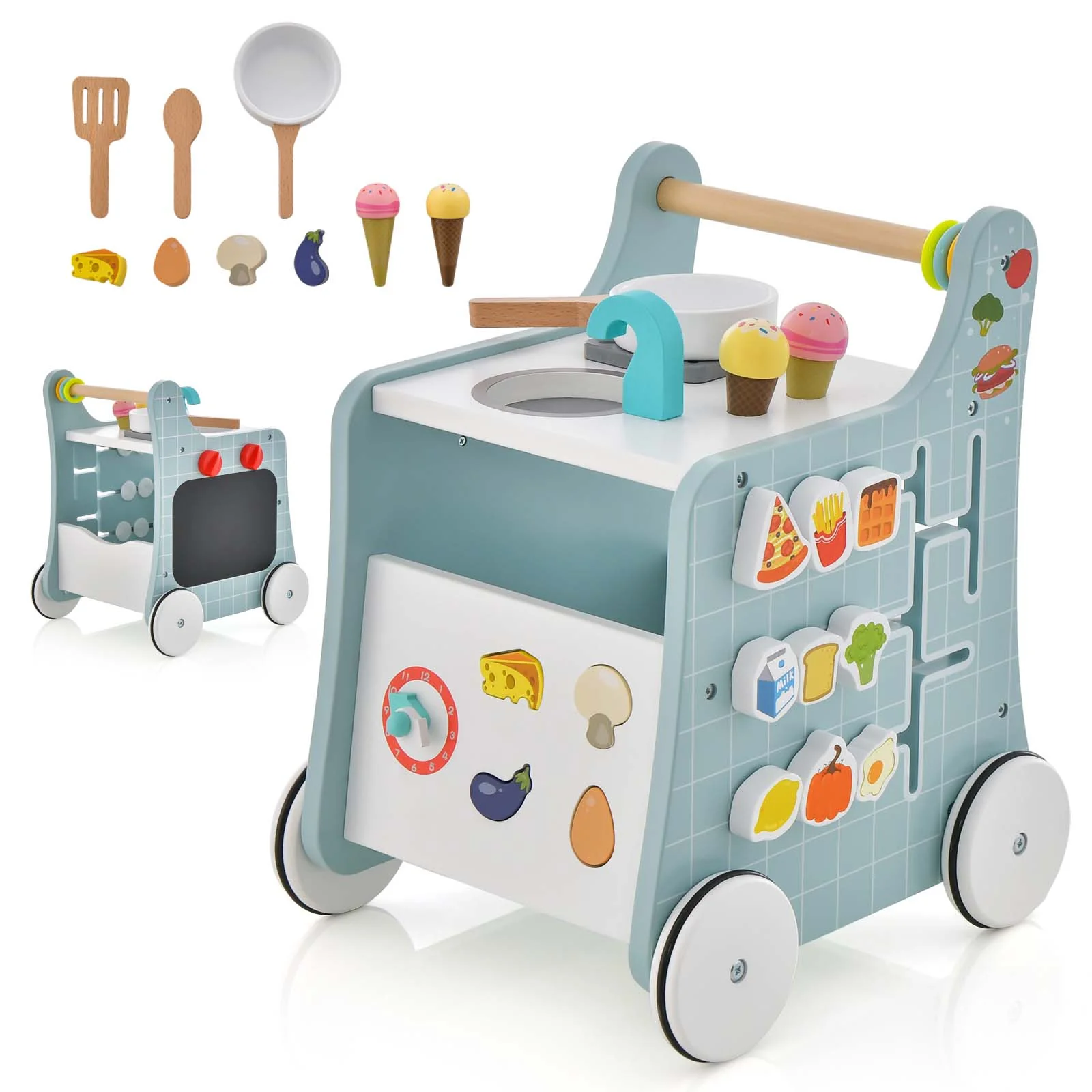BABY JOY 6-in-1 Wooden Baby Walker, Toddler Push and Pull Learning Activity Center - Image 10