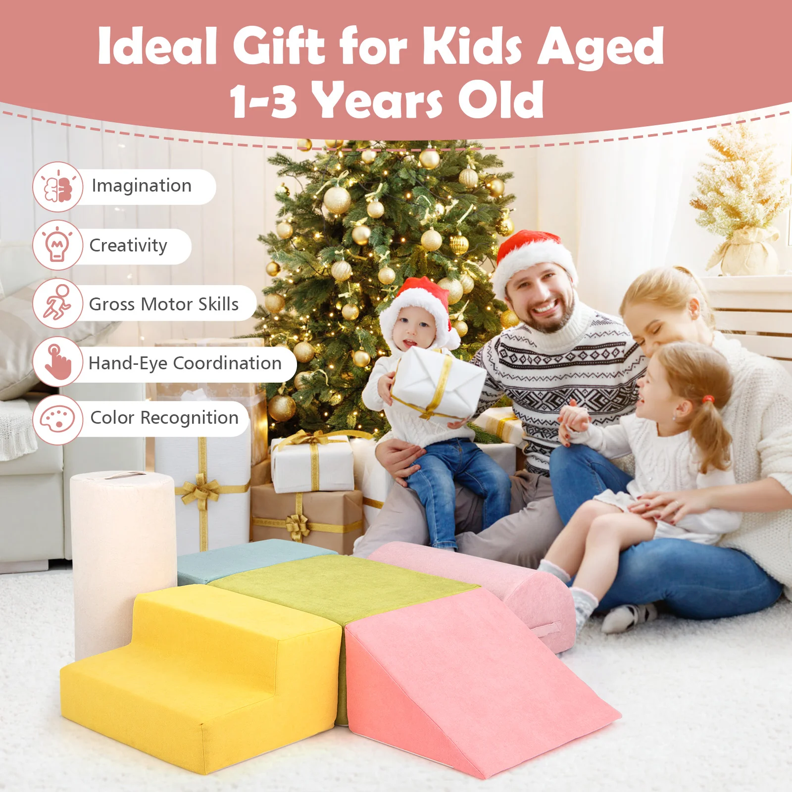 BABY JOY 6-Piece Baby Climb and Crawl Play Set, Kids Indoor Soft Play Foam w/Skin-Friendly Chenille Fabric - Image 6