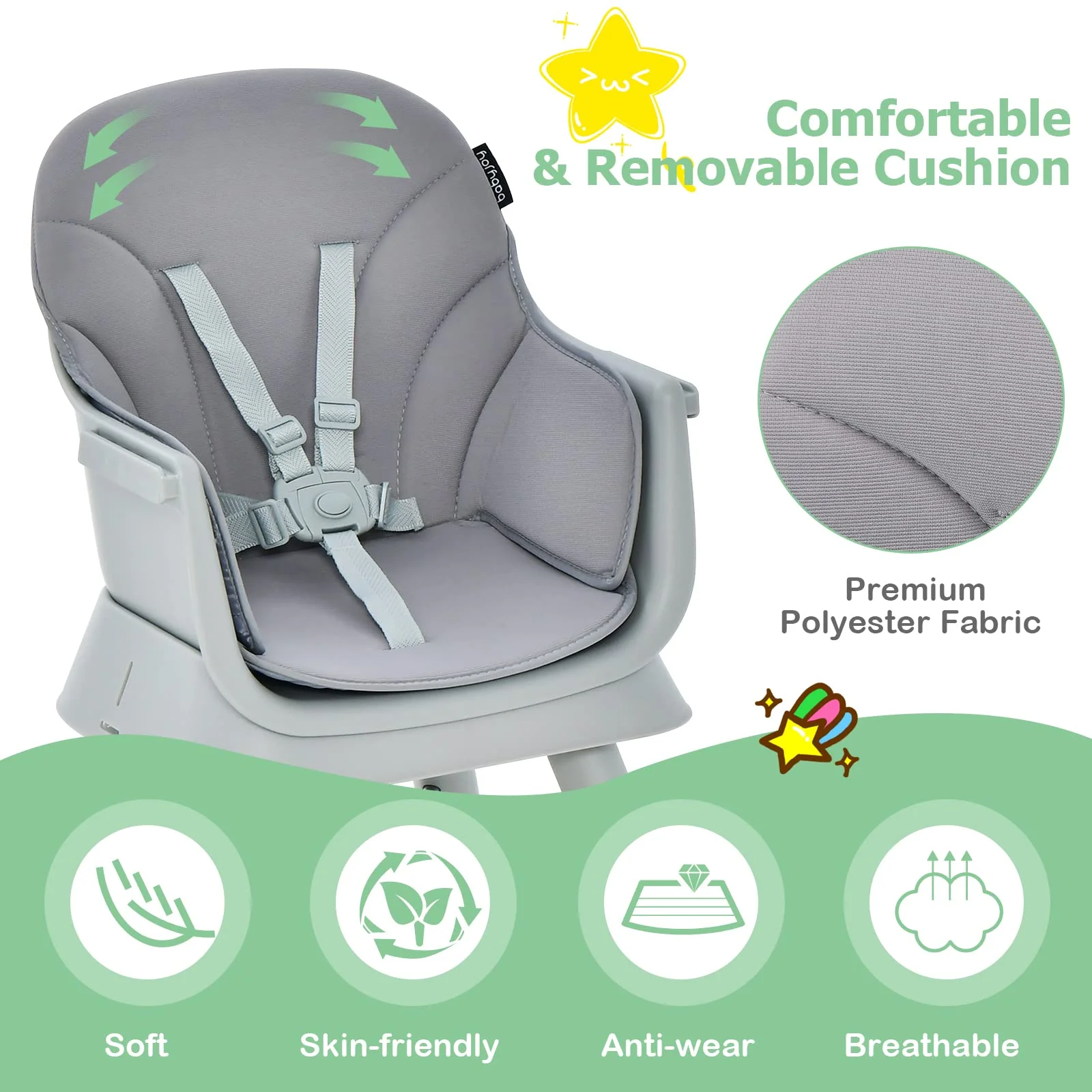 BABY JOY 8 in 1 Baby Highchair Convertible High Chair for Infants w/Adjustable & Washable Tray - Image 5