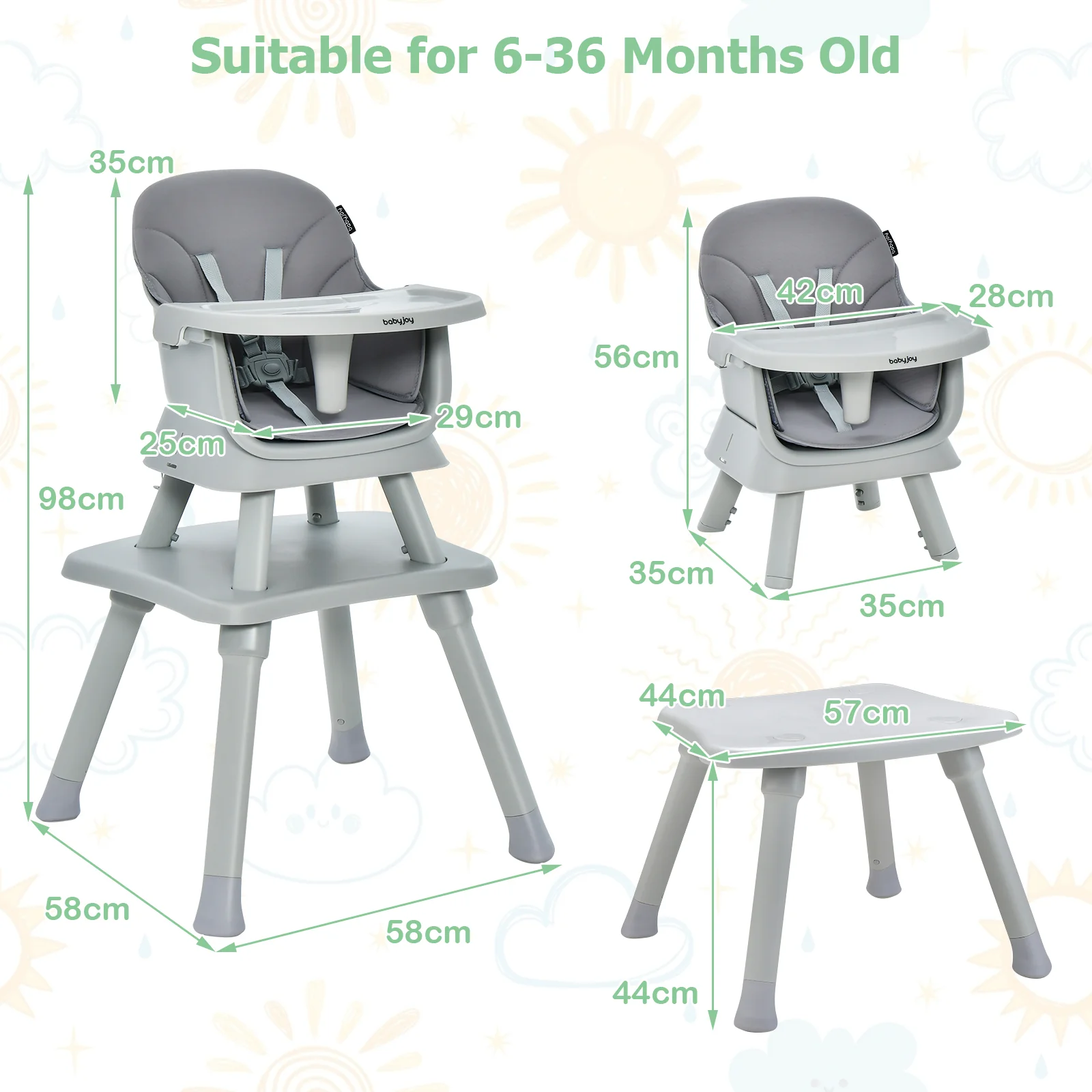 BABY JOY 8 in 1 Baby Highchair Convertible High Chair for Infants w/Adjustable & Washable Tray - Image 8