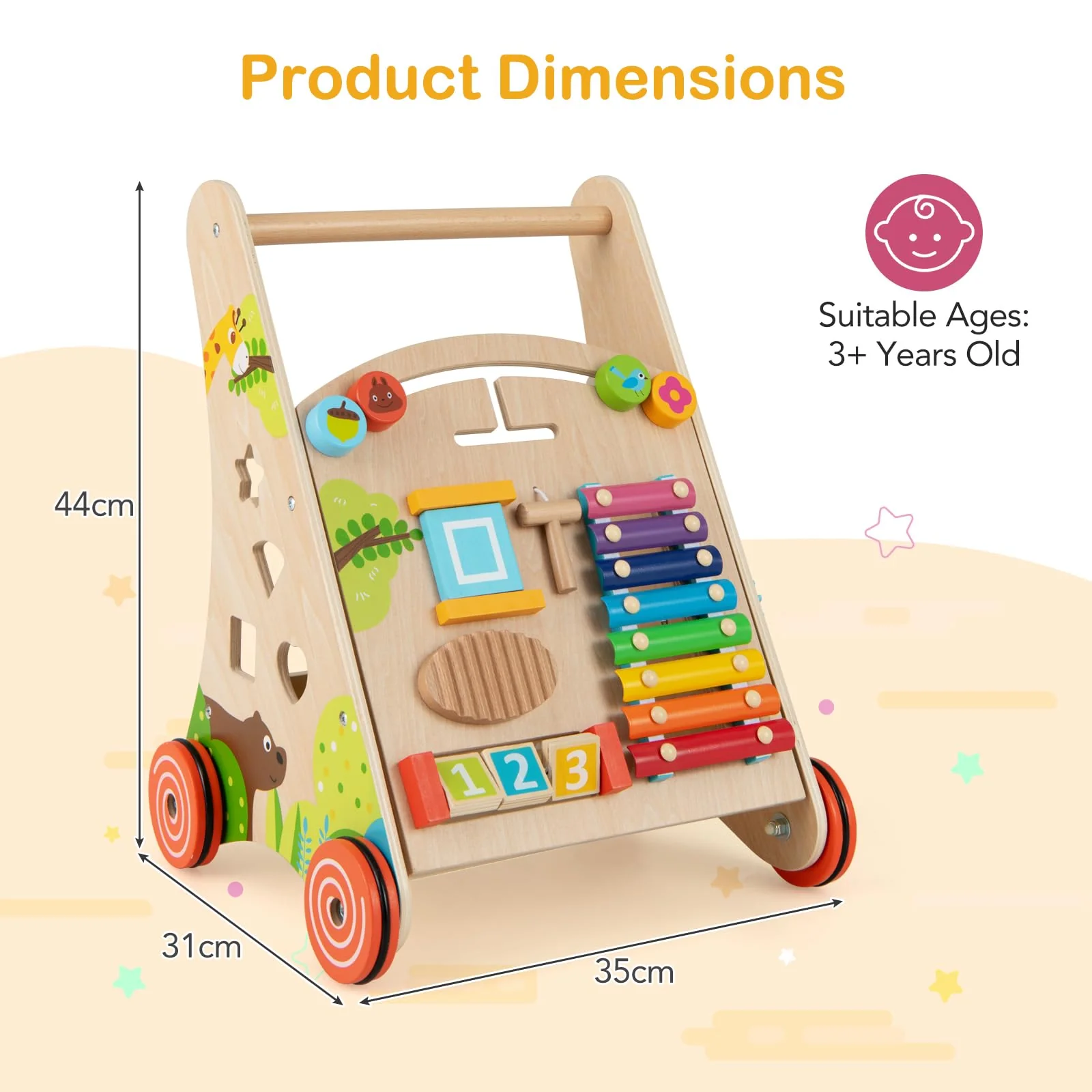 BABY JOY All-in-1 Wooden Baby Walker, Baby Push Walker with Handle - Image 3