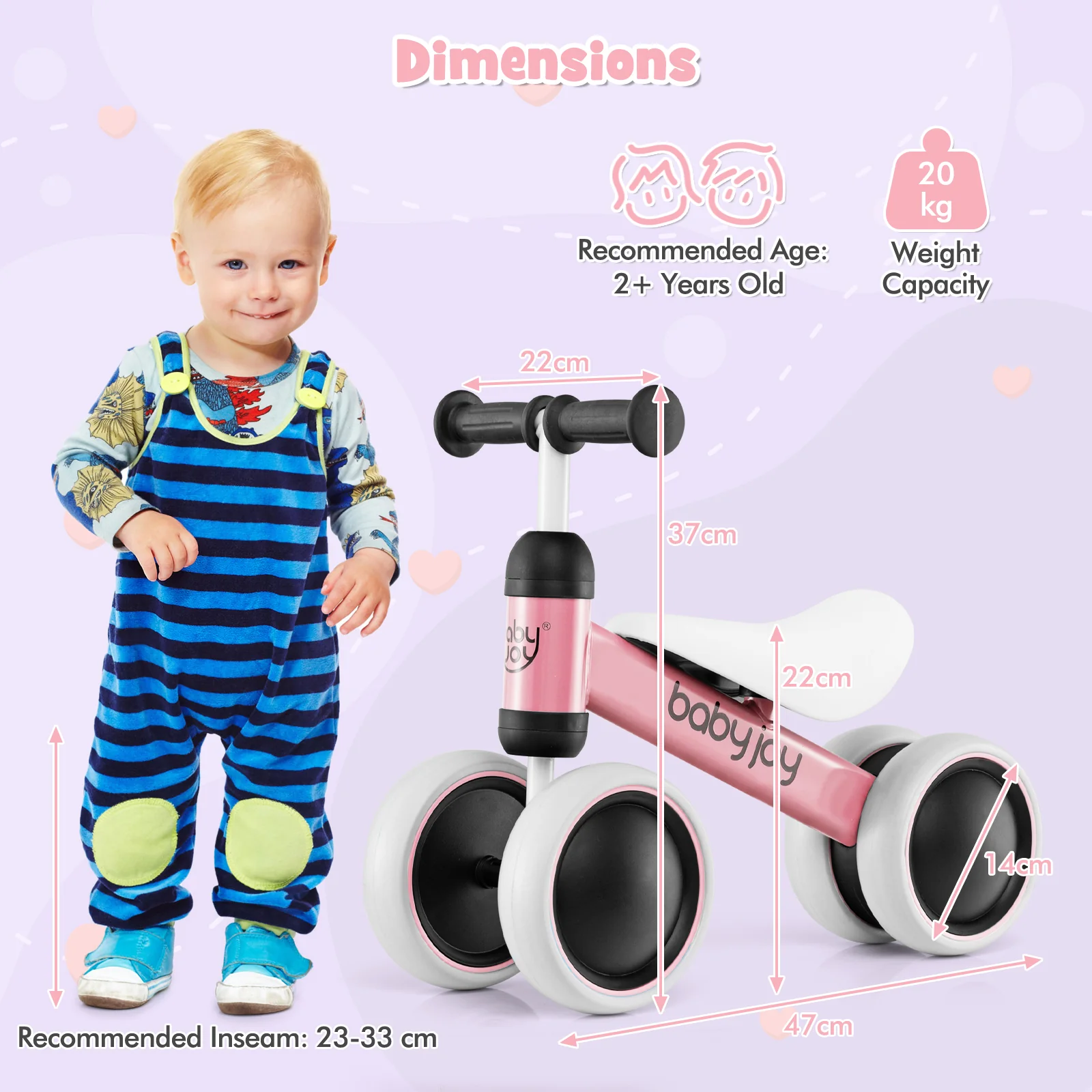 BABY JOY Baby Balance Bike, No Pedal Infant 4 Wheels Bicycle with Non-slip Handlerbar & Padded Saddle Seat - Image 10