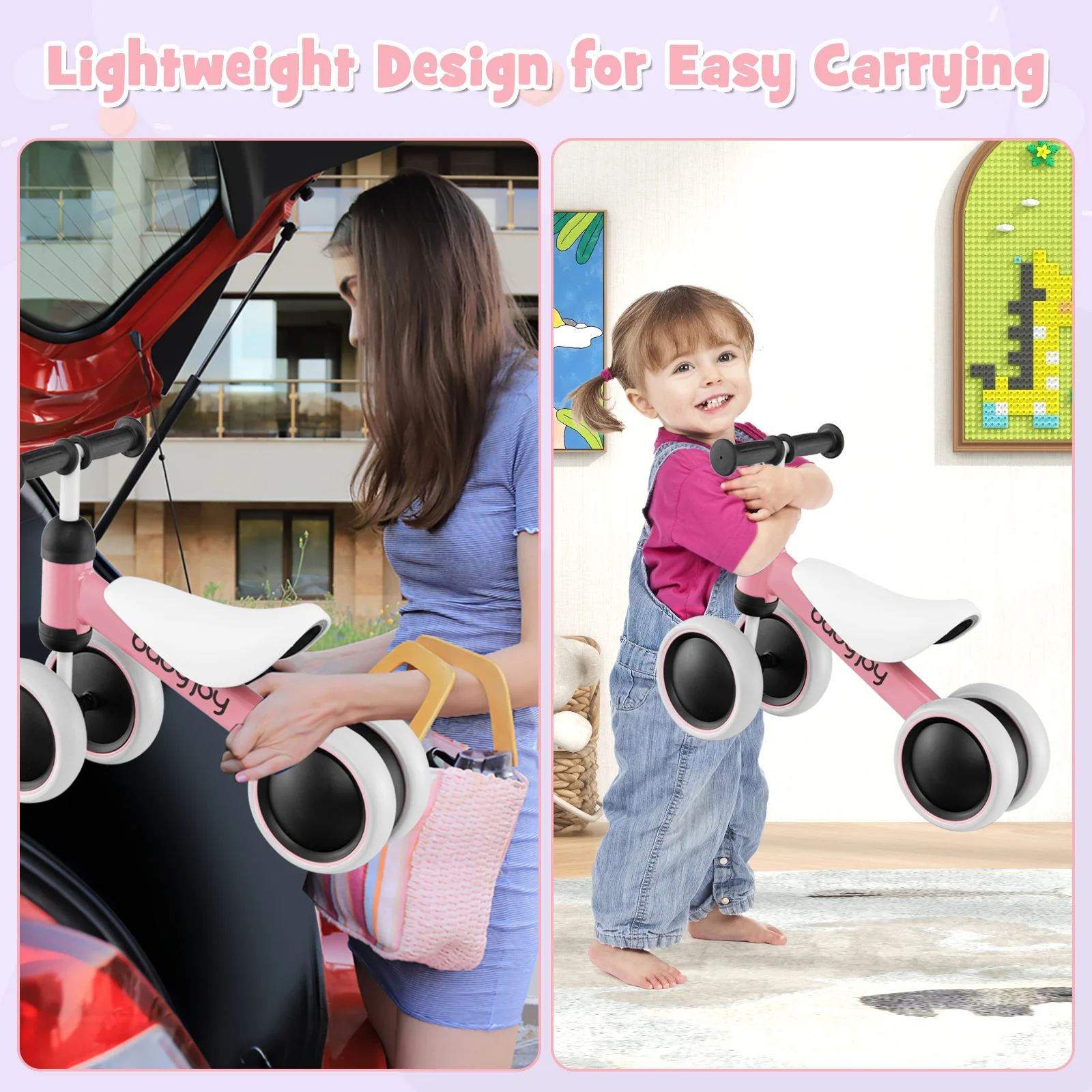 BABY JOY Baby Balance Bike, No Pedal Infant 4 Wheels Bicycle with Non-slip Handlerbar & Padded Saddle Seat - Image 6