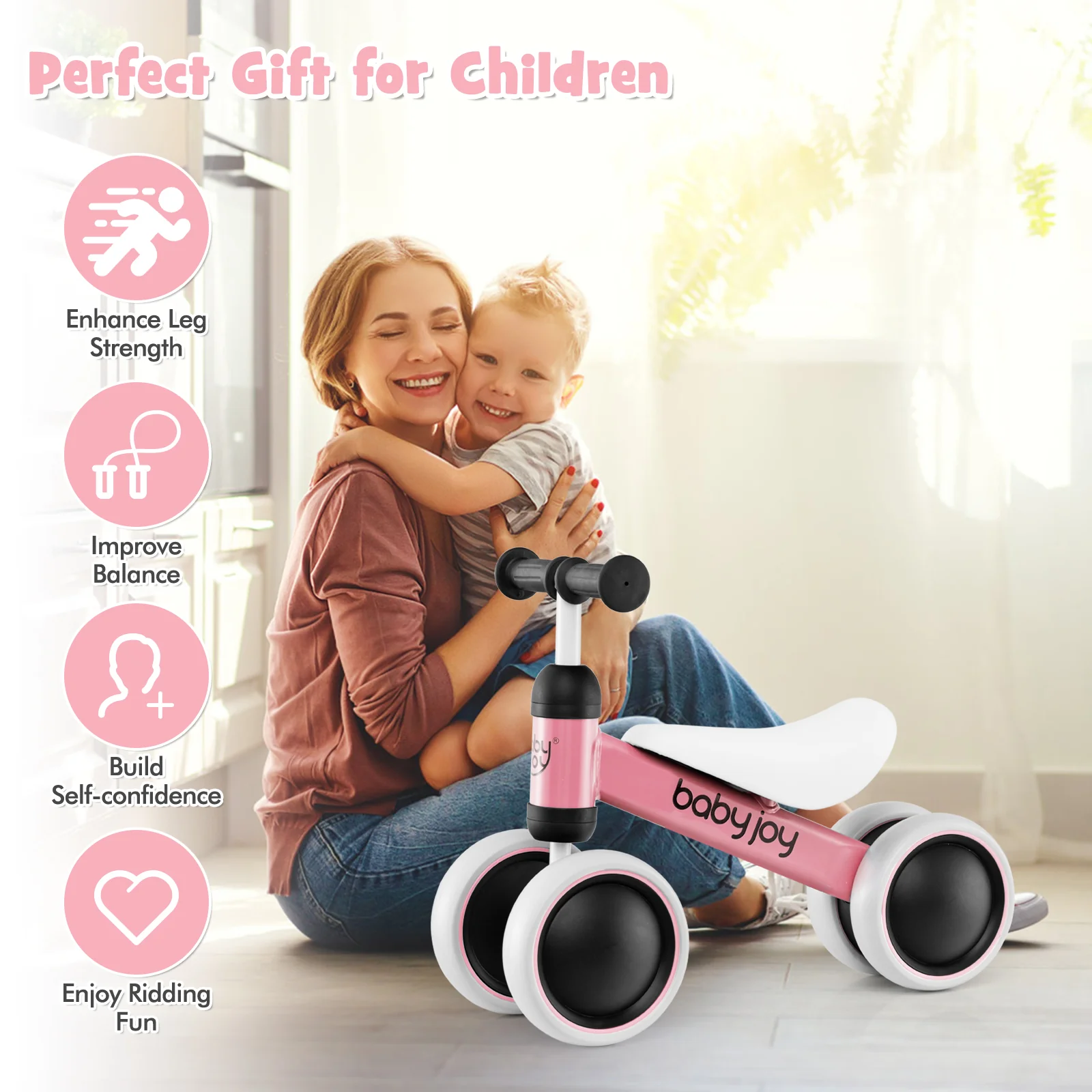 BABY JOY Baby Balance Bike, No Pedal Infant 4 Wheels Bicycle with Non-slip Handlerbar & Padded Saddle Seat - Image 7