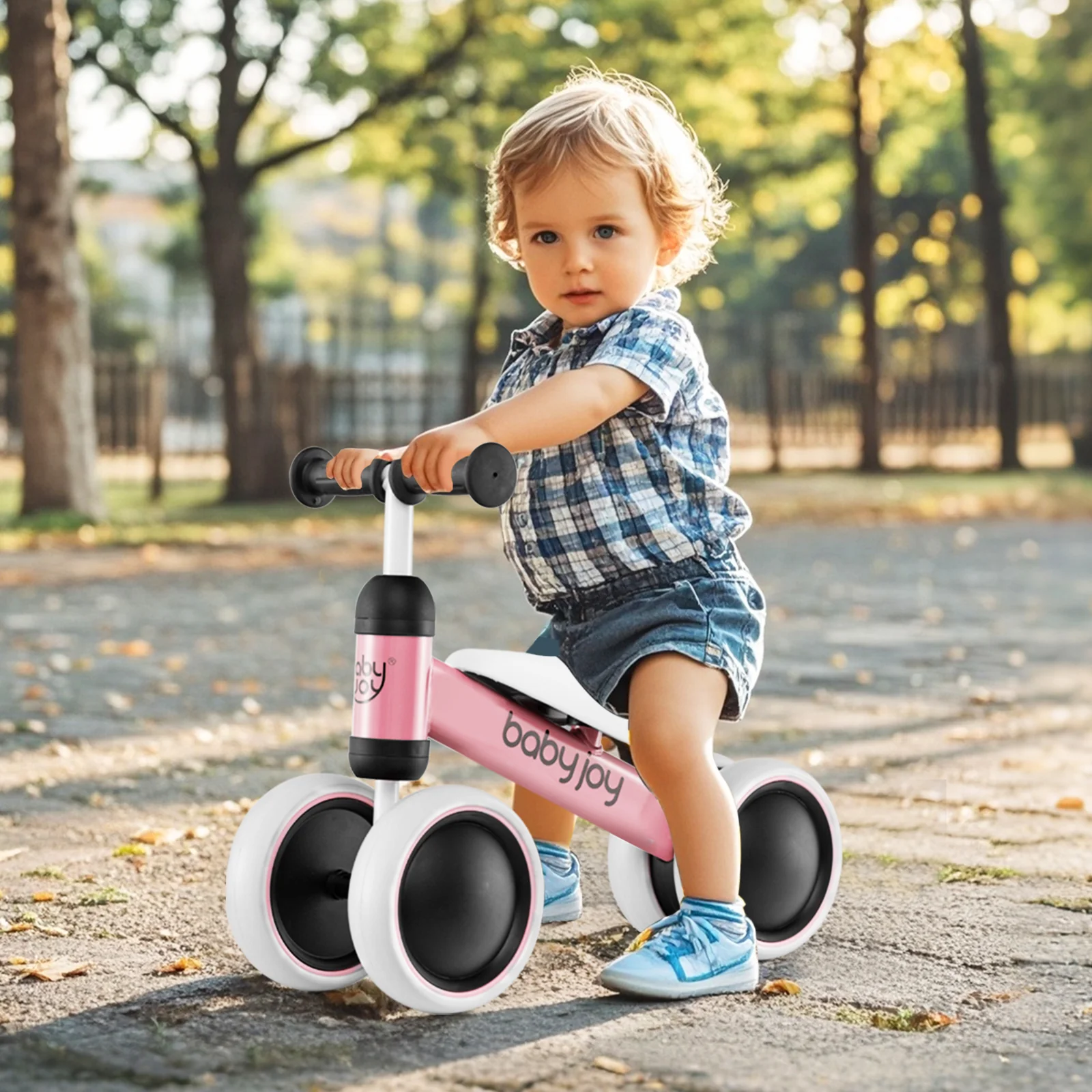 BABY JOY Baby Balance Bike, No Pedal Infant 4 Wheels Bicycle with Non-slip Handlerbar & Padded Saddle Seat - Image 8
