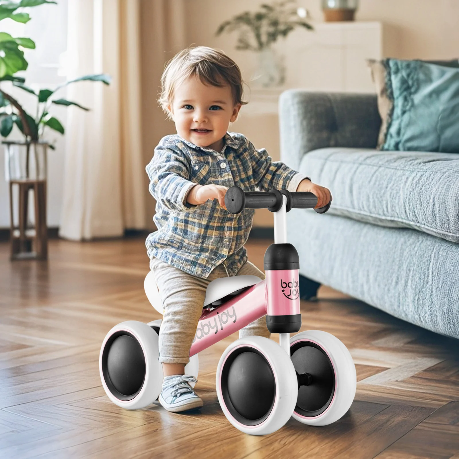 BABY JOY Baby Balance Bike, No Pedal Infant 4 Wheels Bicycle with Non-slip Handlerbar & Padded Saddle Seat - Image 9