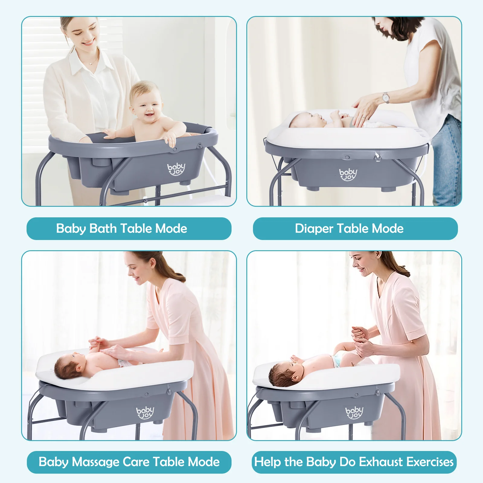 2 in 1 Baby Changing Table with Bath Tub Unit, Folding Diaper Dresser Station - Image 4