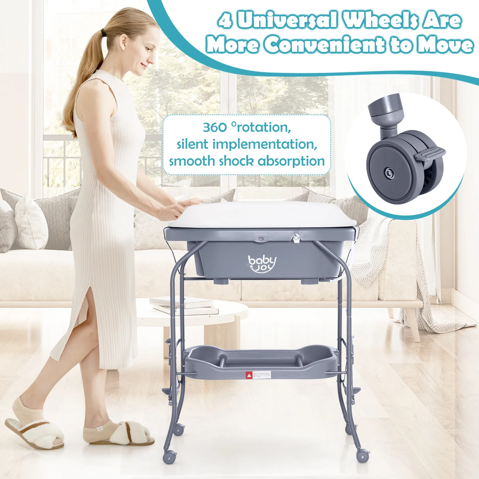 2 in 1 Baby Changing Table with Bath Tub Unit, Folding Diaper Dresser Station - Image 8