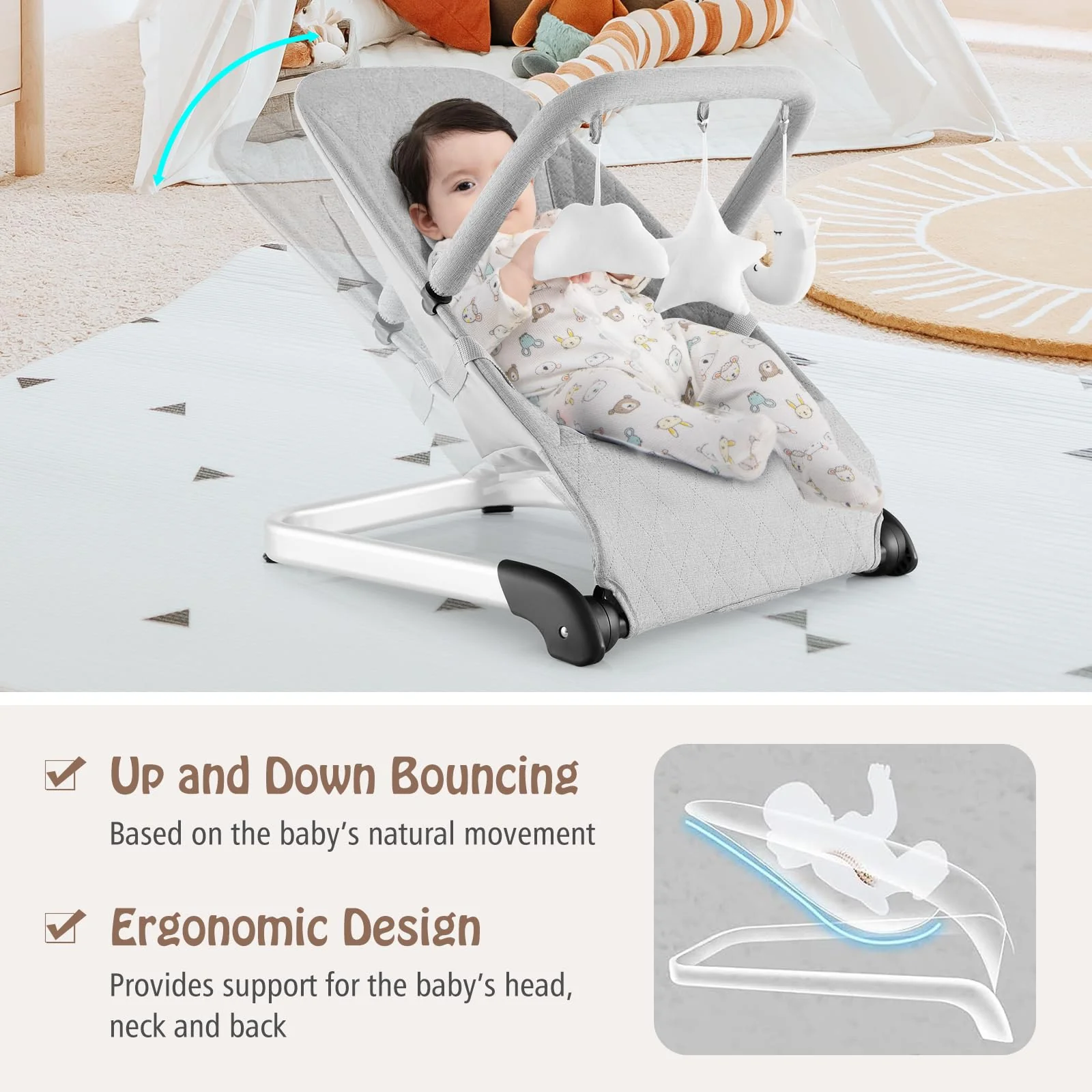 BABY JOY Baby Bouncer, Foldable Baby Rocker with 5-Point Safety Harness - Image 2