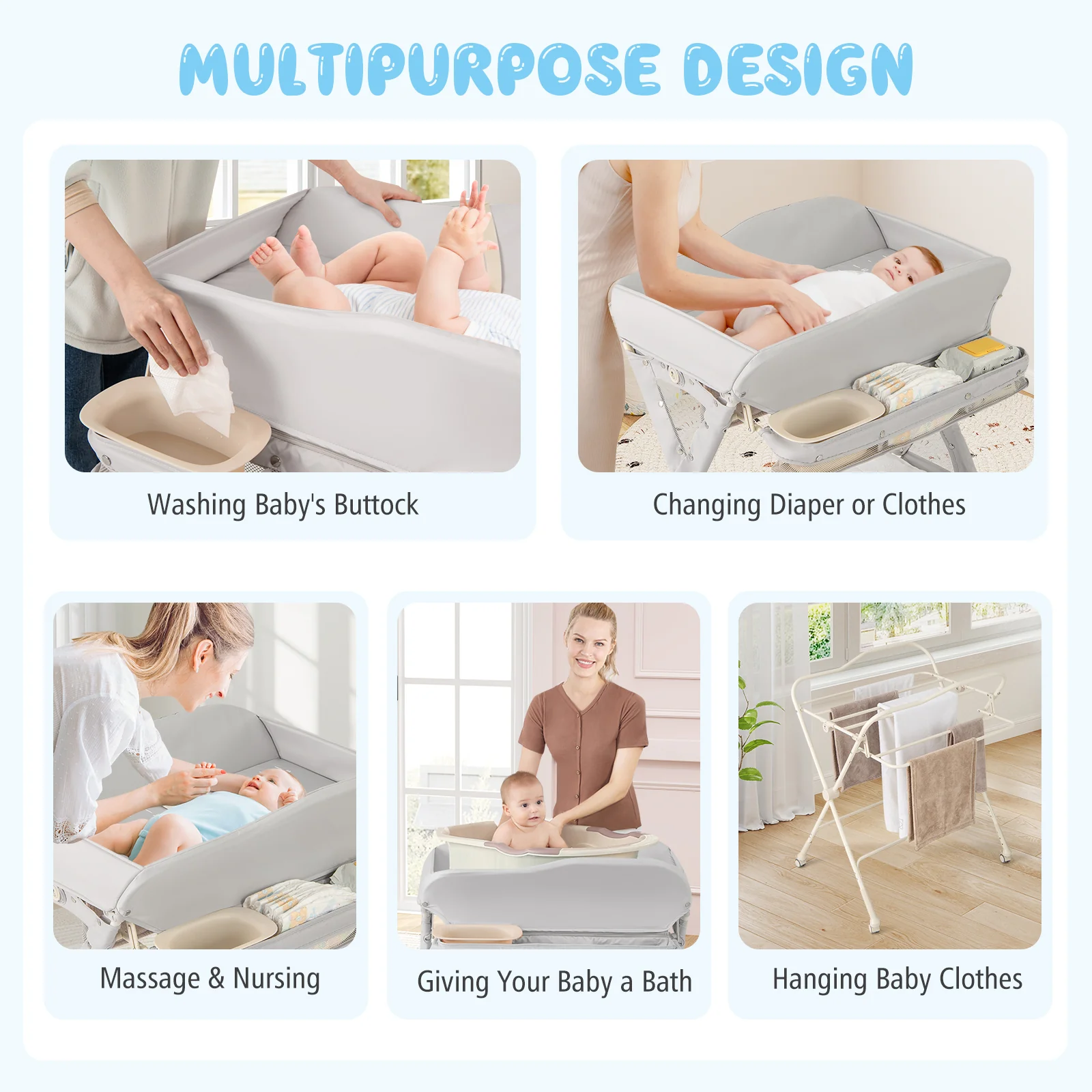 BABY JOY Baby Changing Table, Foldable Diaper Changing Station - Image 6