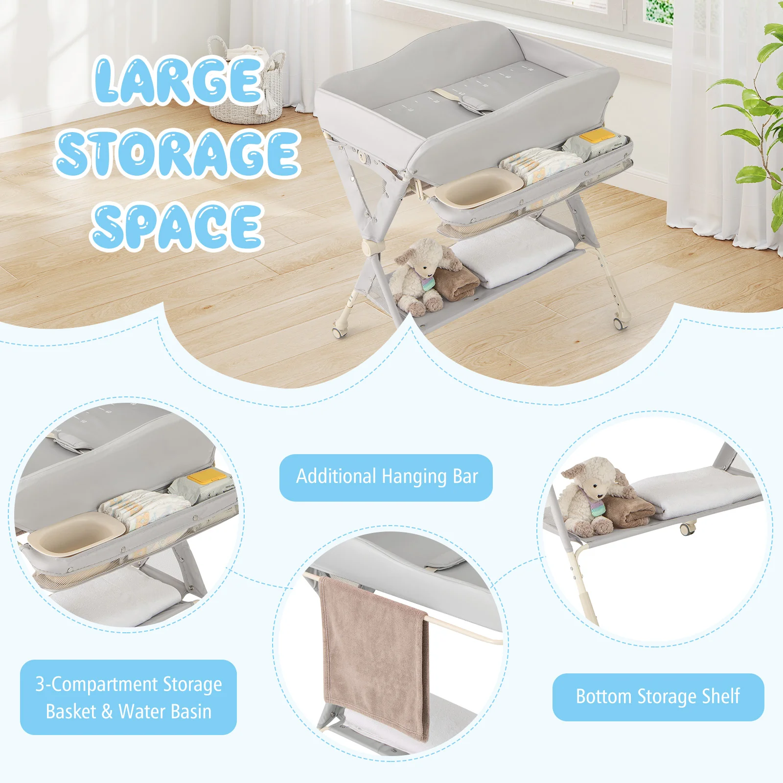 BABY JOY Baby Changing Table, Foldable Diaper Changing Station - Image 7