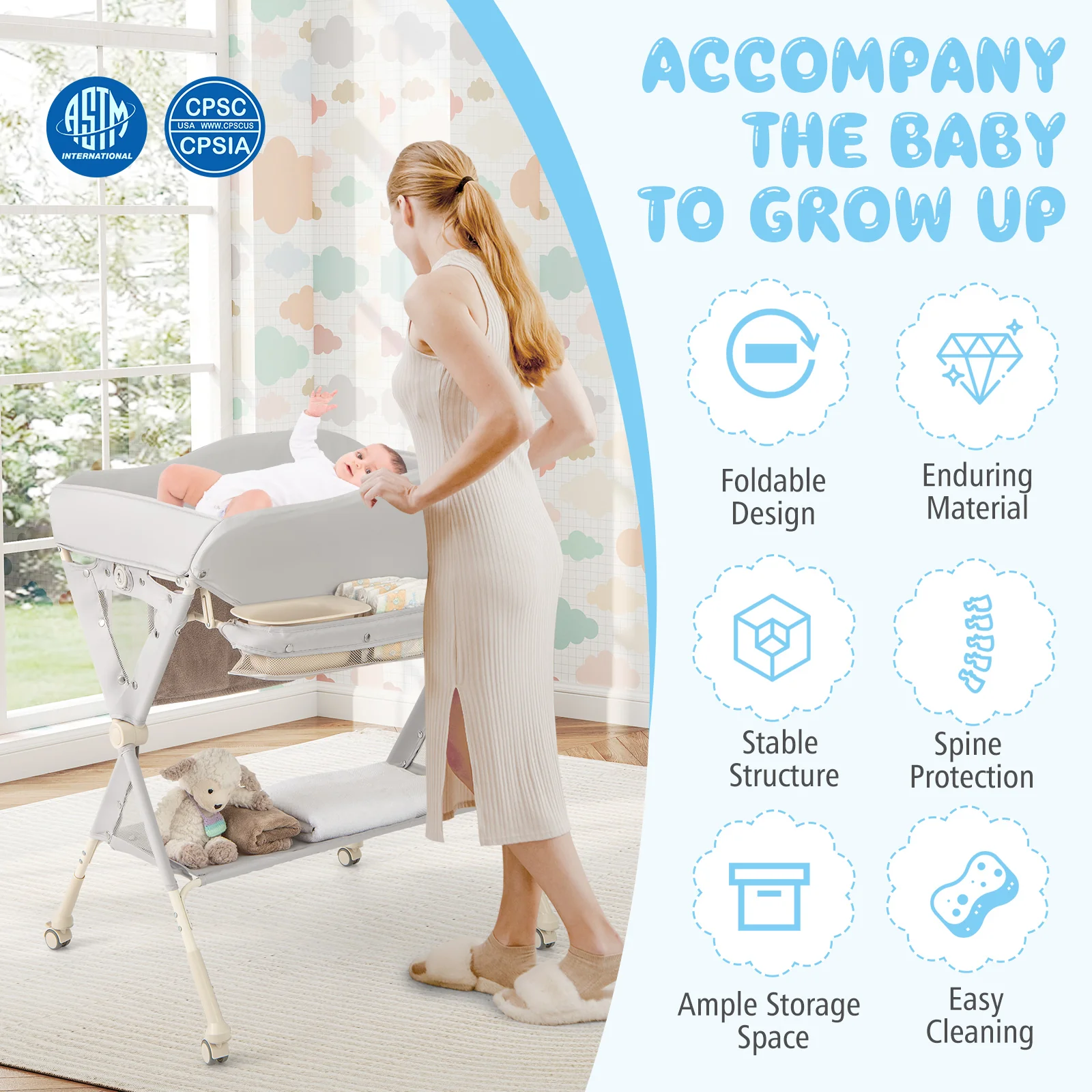 BABY JOY Baby Changing Table, Foldable Diaper Changing Station - Image 8