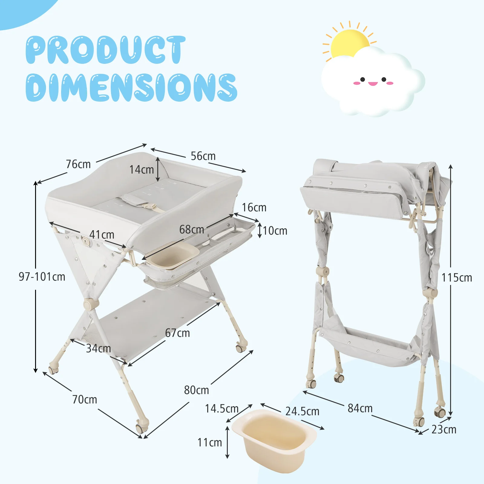 BABY JOY Baby Changing Table, Foldable Diaper Changing Station - Image 9