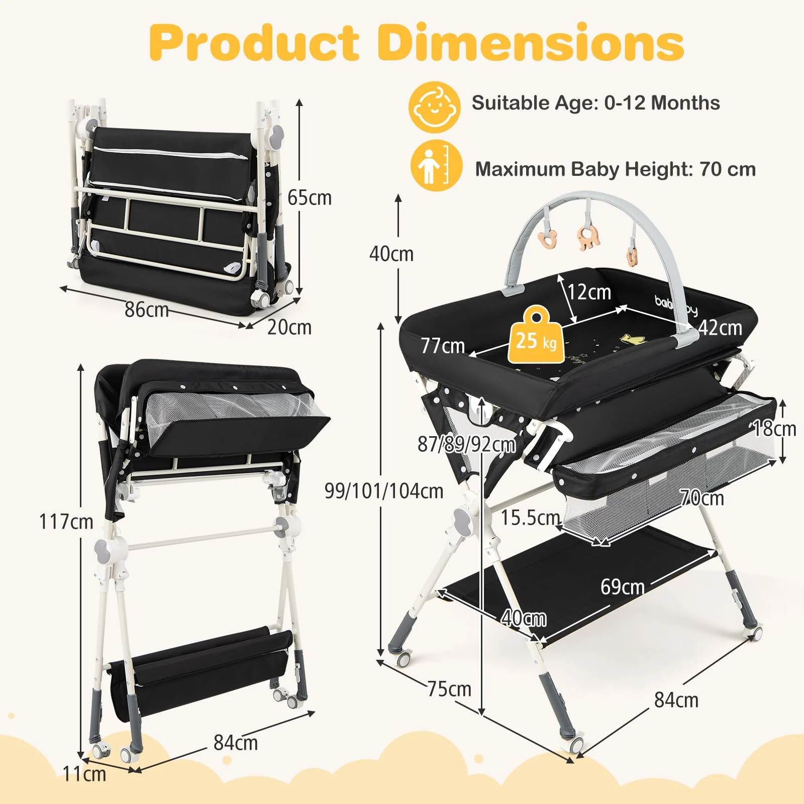 BABY JOY Baby Changing Table, Portable Nursery Organizer for Newborns - Image 3