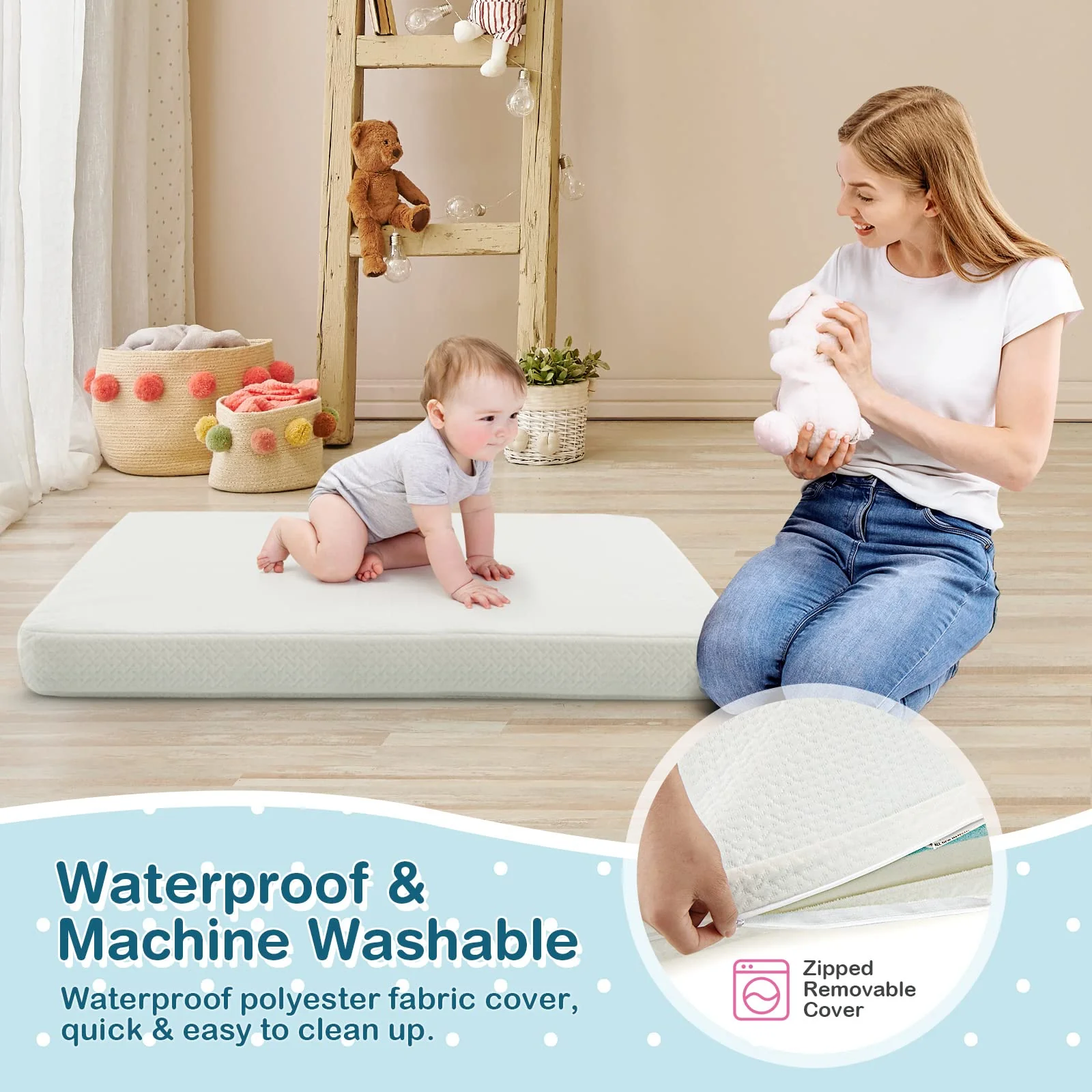 BABY JOY 97 x 68 cm Baby Cot Mattress, Dual Sided 8CM Thickness Toddler - Image 3