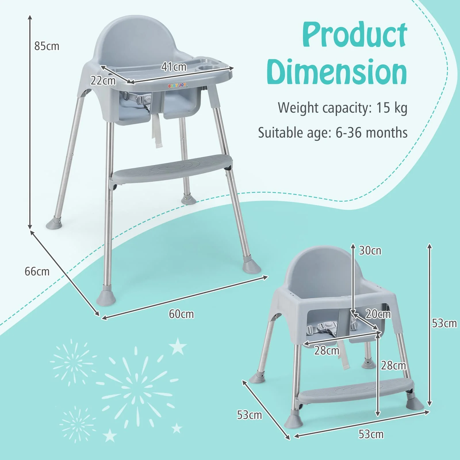 BABY JOY Baby High Chair, 4 in 1 Convertible Highchair with Adjustable Legs - Image 6