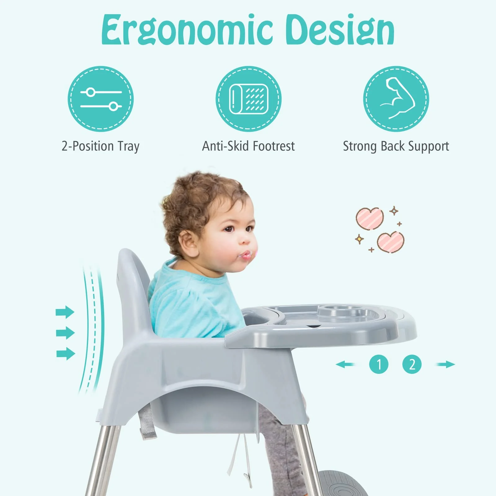 BABY JOY Baby High Chair, 4 in 1 Convertible Highchair with Adjustable Legs - Image 9