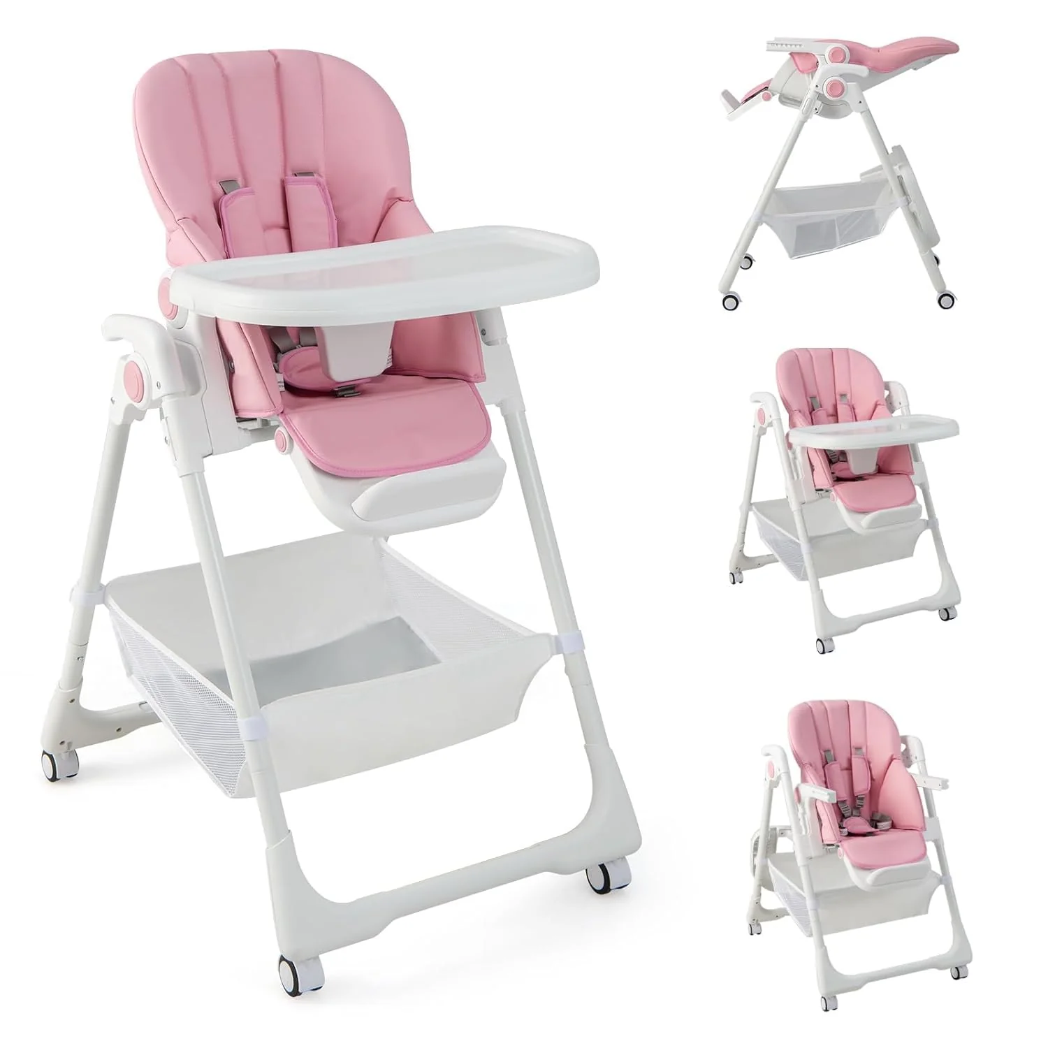 BABY JOY Baby High Chair, Foldable Highchair w/ 7 Heights, 5 Recline Positions