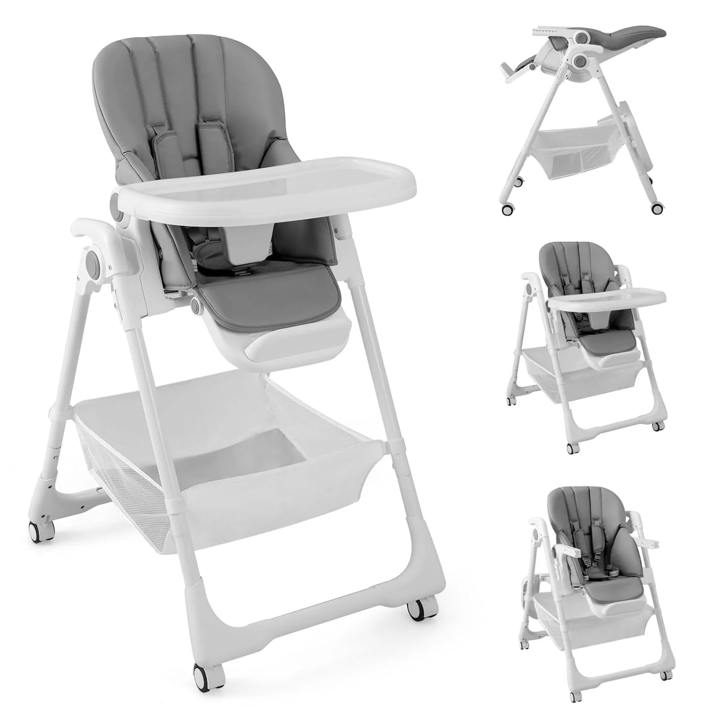 BABY JOY Baby High Chair, Foldable Highchair w/ 7 Heights, 5 Recline Positions - Image 10