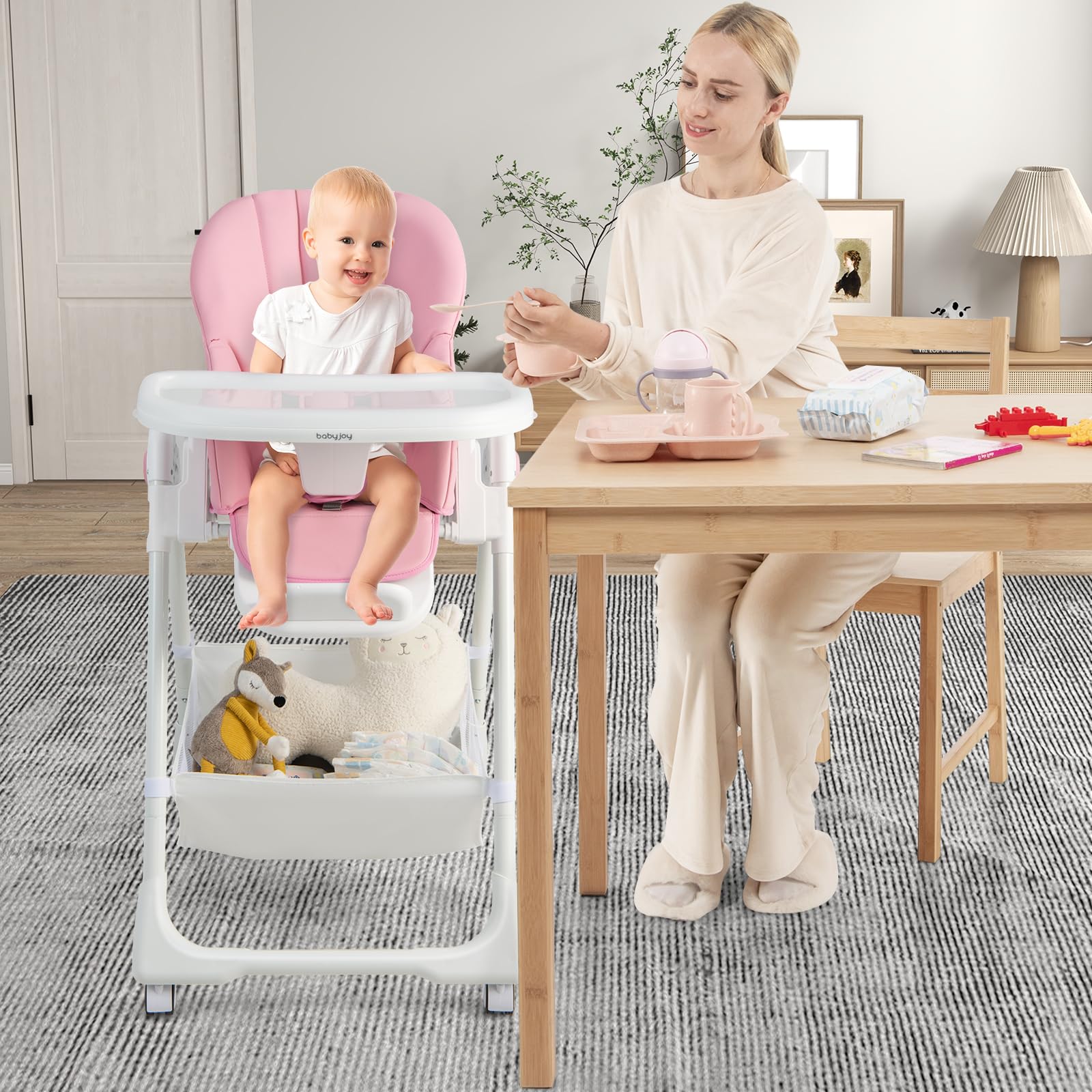 BABY JOY Baby High Chair, Foldable Highchair w/ 7 Heights, 5 Recline Positions - Image 2