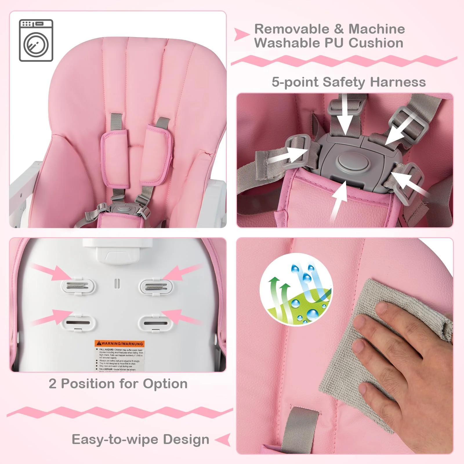 BABY JOY Baby High Chair, Foldable Highchair w/ 7 Heights, 5 Recline Positions - Image 8