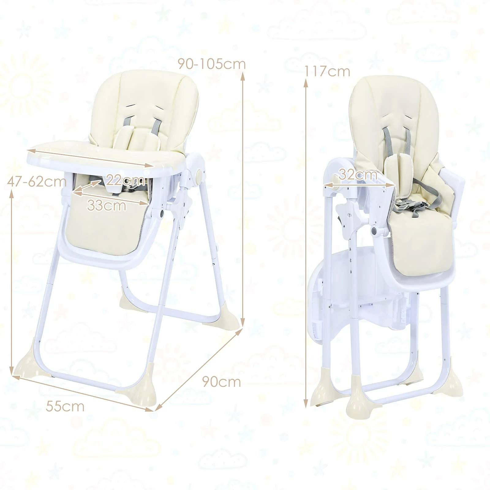 BABY JOY Baby High Chair, Folding Highchair for Toddlers w/Adjustable Height - Image 5