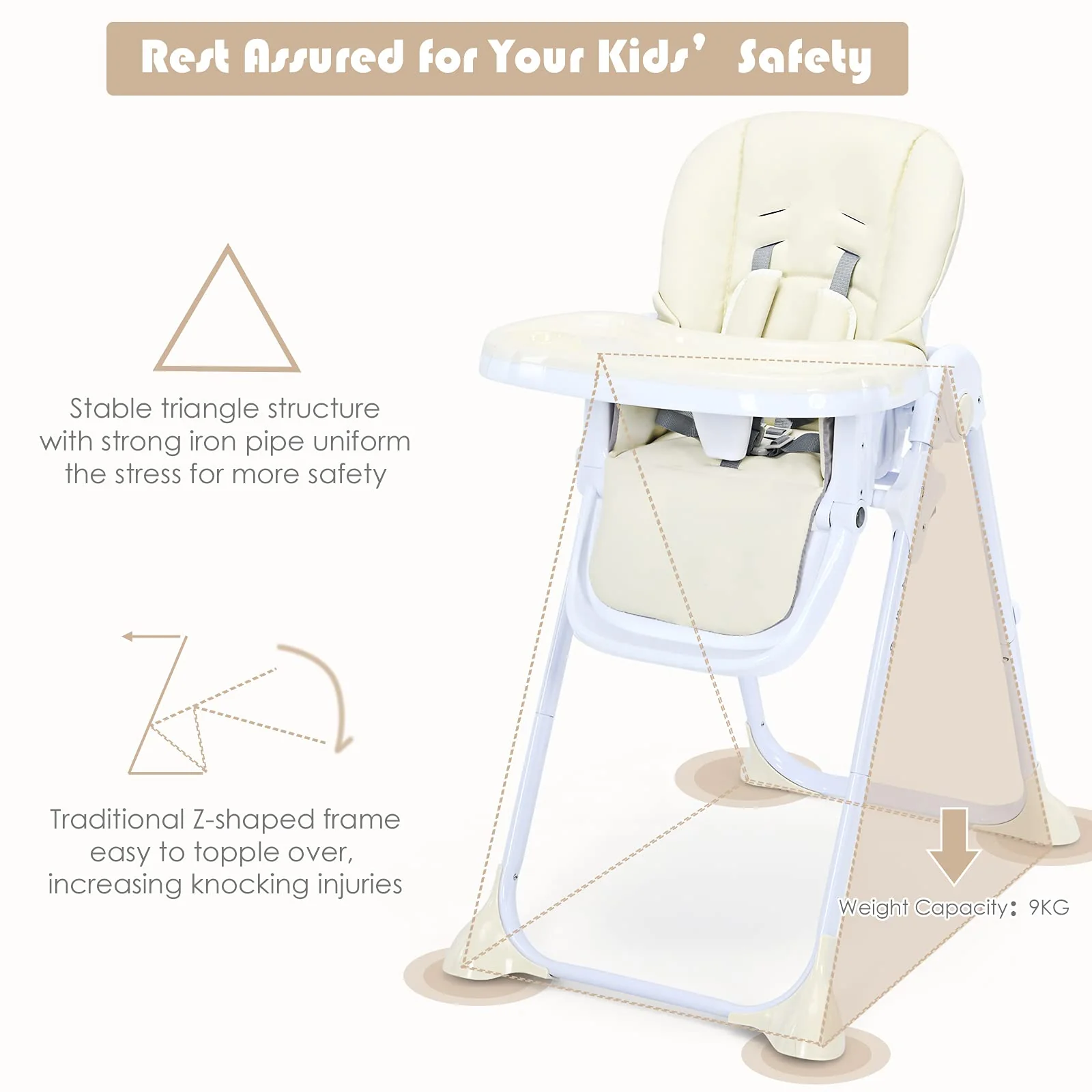 BABY JOY Baby High Chair, Folding Highchair for Toddlers w/Adjustable Height - Image 6
