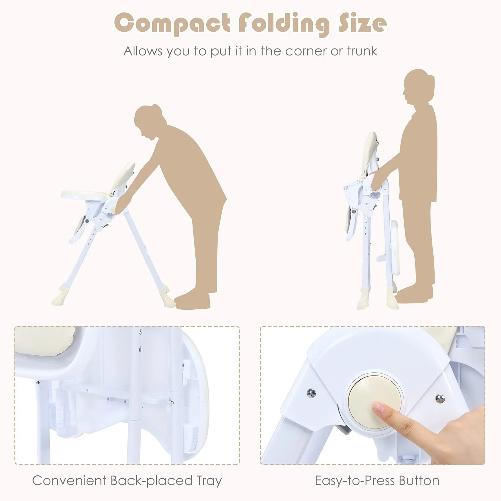 BABY JOY Baby High Chair, Folding Highchair for Toddlers w/Adjustable Height - Image 7