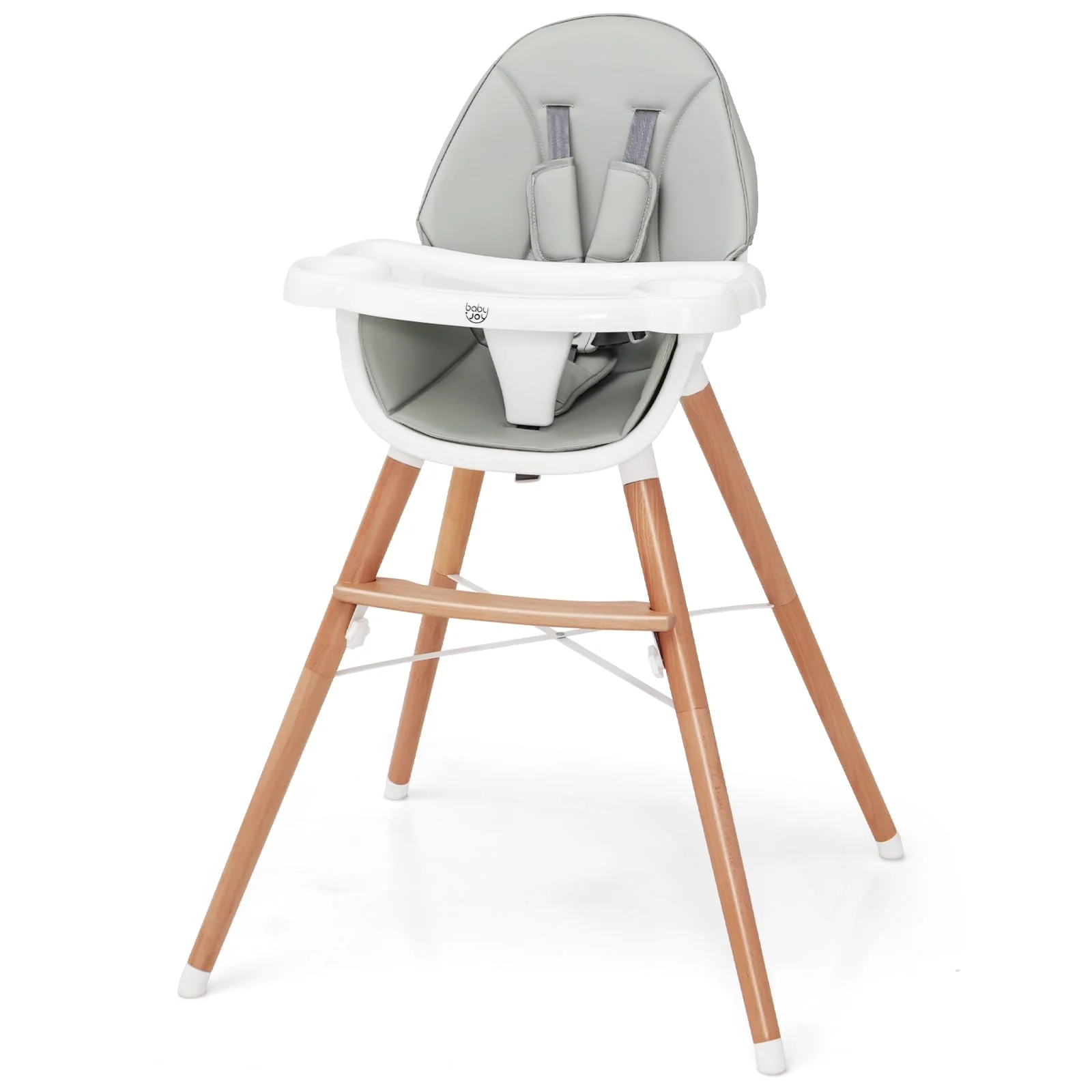 BABY JOY Baby High Chair, Wooden Highchair for Babies Infants w/Double 4-Gear Tray - Image 9
