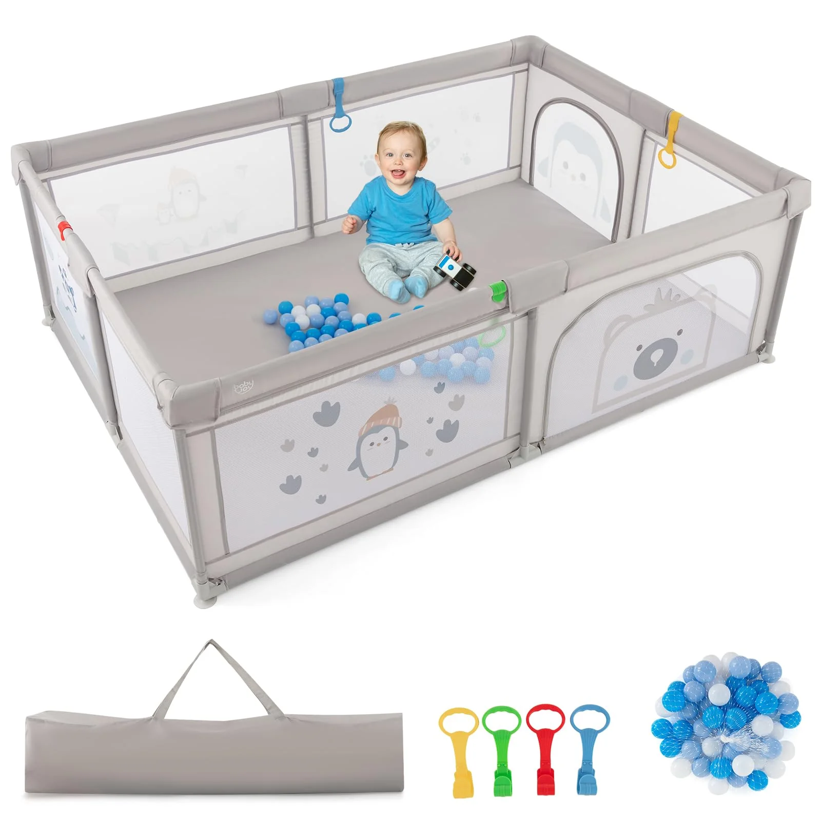 BABY JOY Baby Playpen, 205 x 147 cm Extra-Large Play Yard