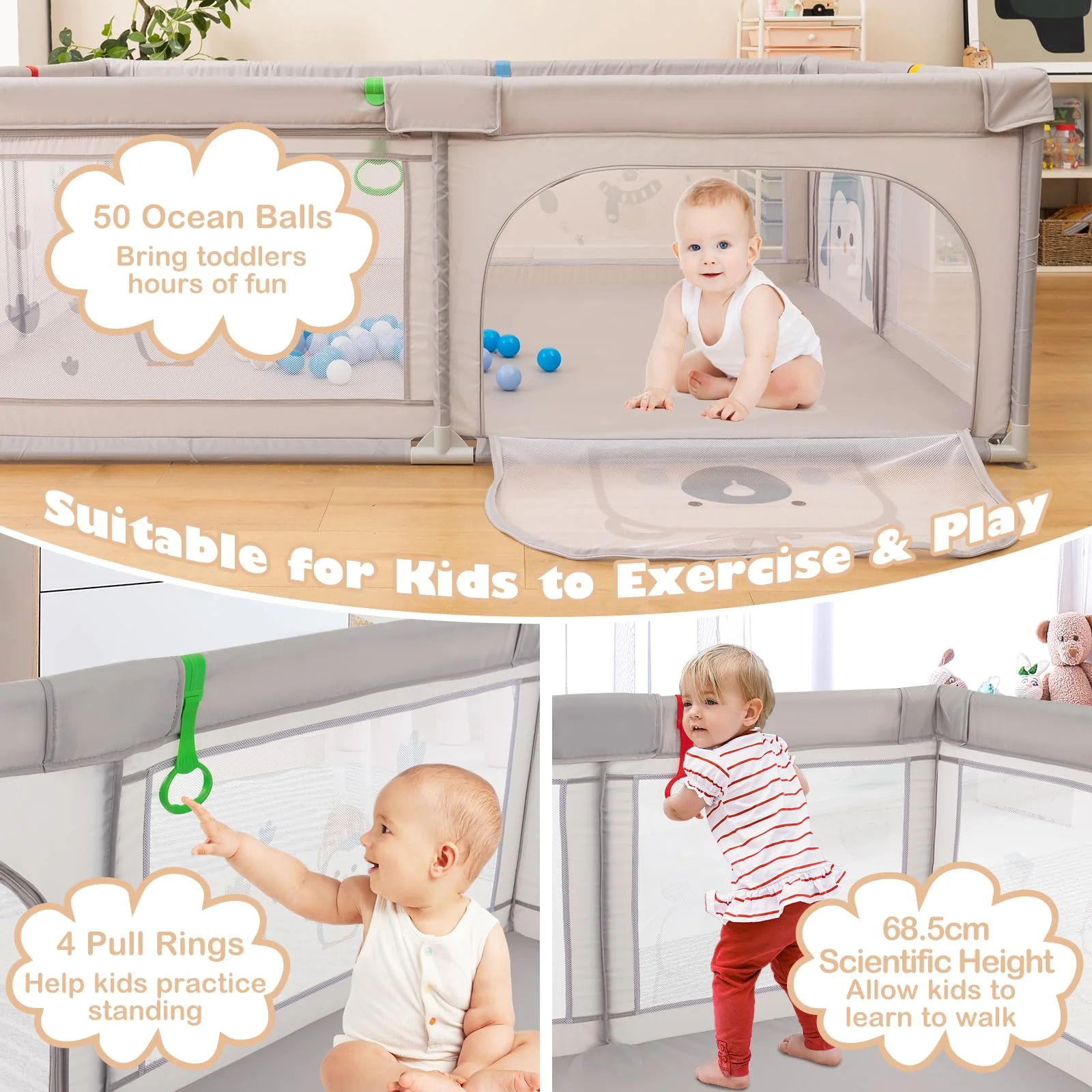 BABY JOY Baby Playpen, 205 x 147 cm Extra-Large Play Yard - Image 3