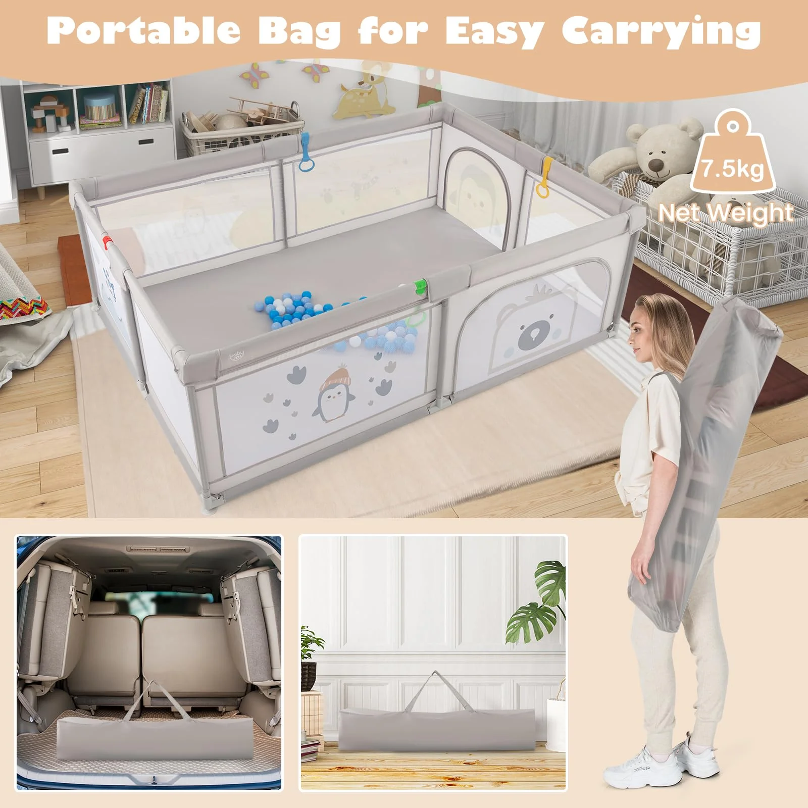 BABY JOY Baby Playpen, 205 x 147 cm Extra-Large Play Yard - Image 4