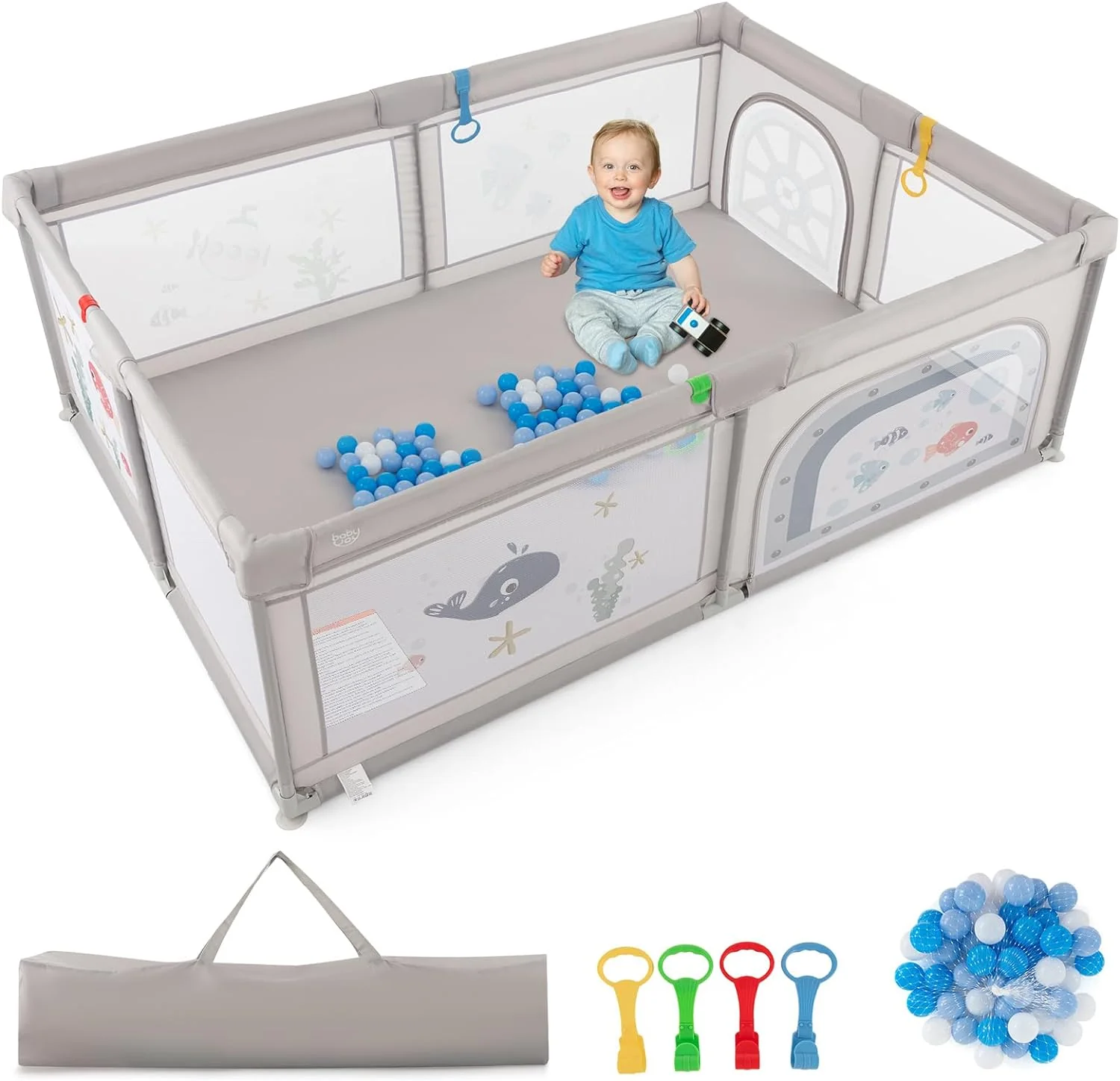 BABY JOY Baby Playpen, 205 x 147 cm Extra-Large Play Yard - Image 9
