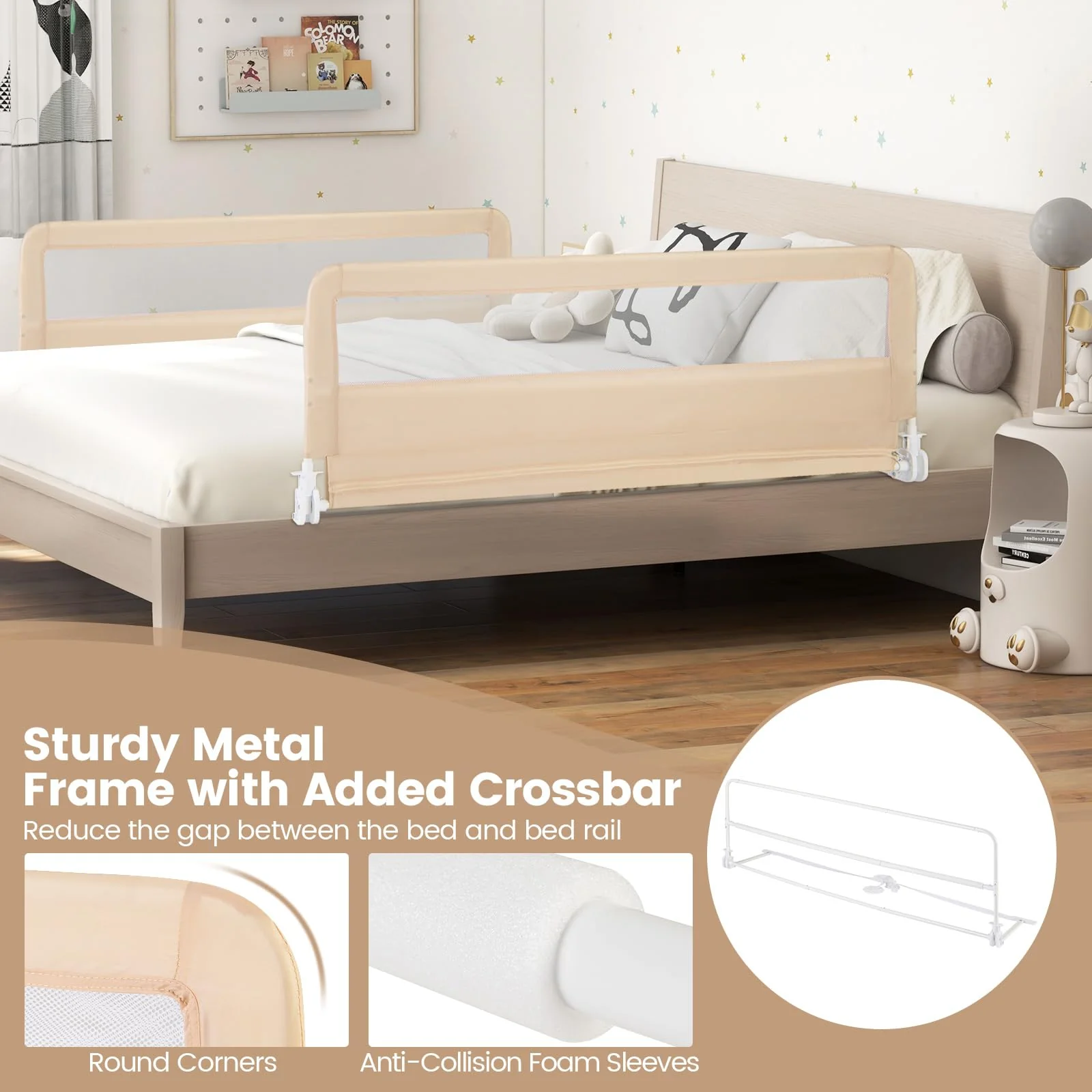 BABY JOY Bed Rail Guard for Toddlers, 150 x 55 cm Foldable Baby Bed Rail w/Safety Strap for Crib - Image 8