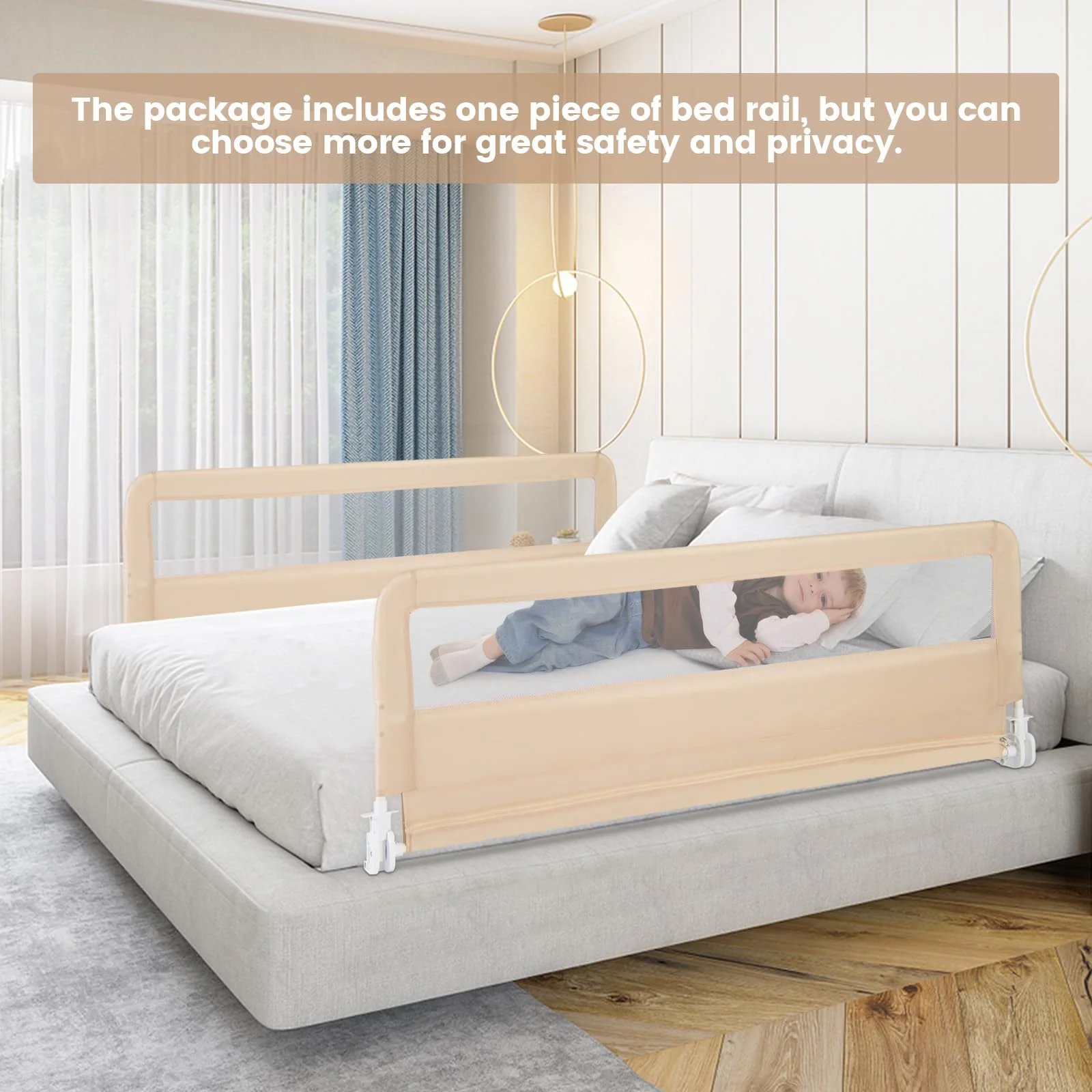 BABY JOY Bed Rail Guard for Toddlers, 150 x 55 cm Foldable Baby Bed Rail w/Safety Strap for Crib - Image 9