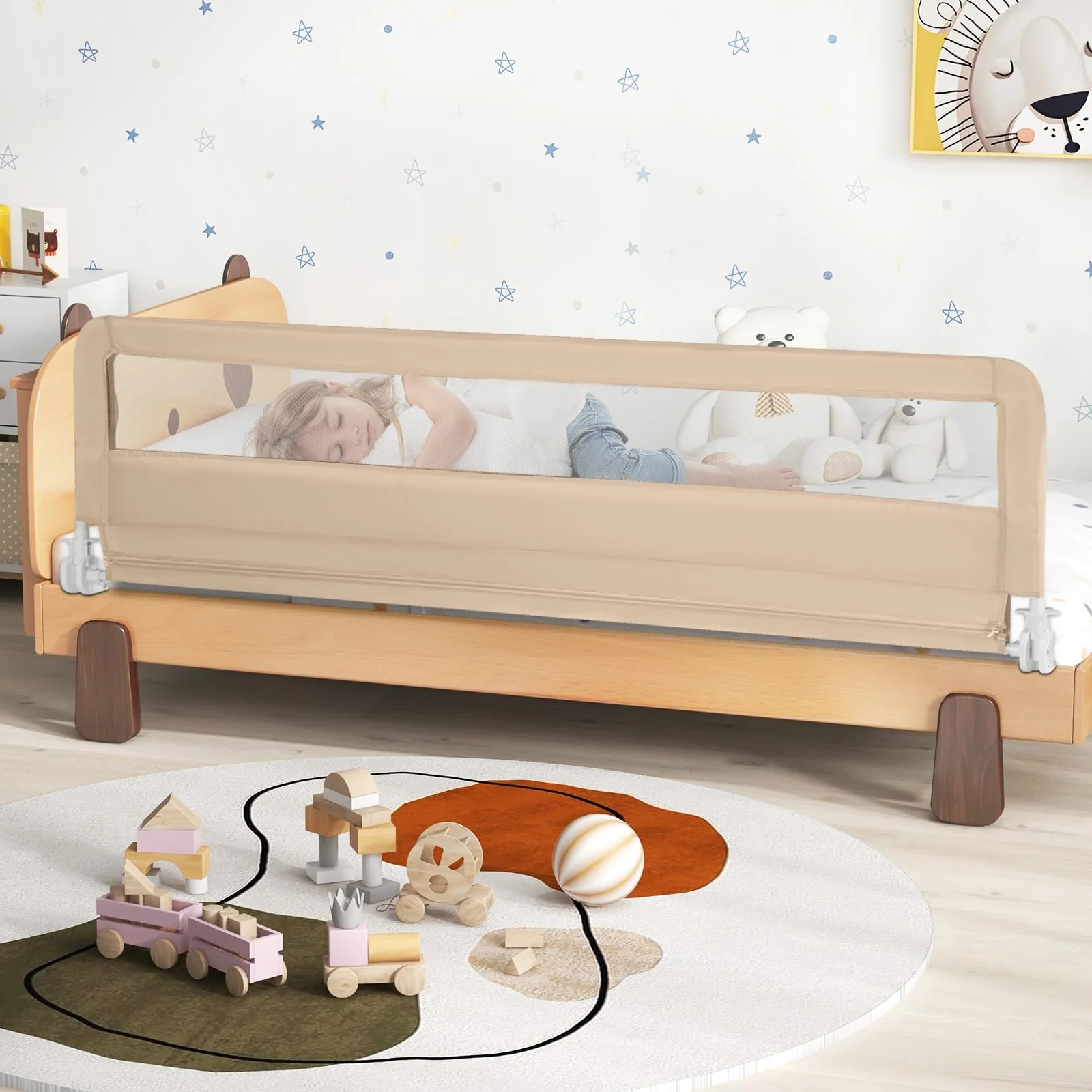 BABY JOY Bed Rail Guard for Toddlers, 180 x 55 cm Foldable Baby Bed Rail - Image 2