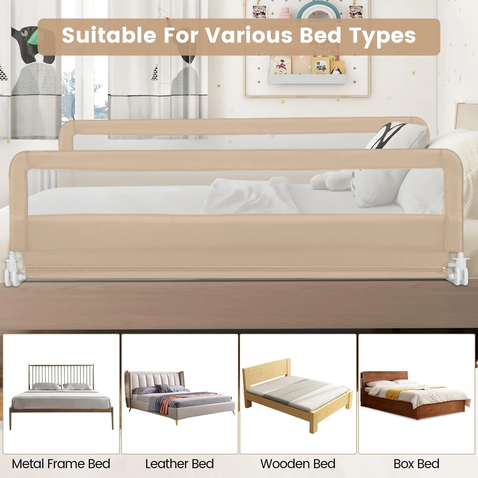 BABY JOY Bed Rail Guard for Toddlers, 180 x 55 cm Foldable Baby Bed Rail - Image 6