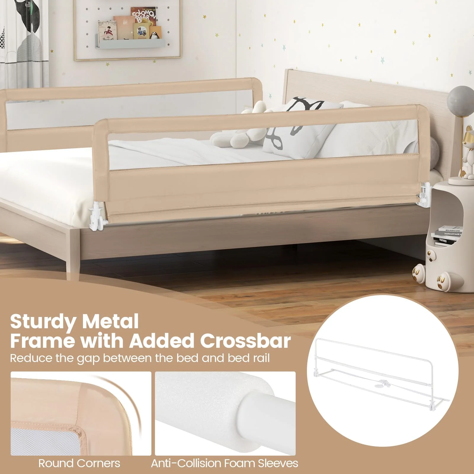 BABY JOY Bed Rail Guard for Toddlers, 180 x 55 cm Foldable Baby Bed Rail - Image 8