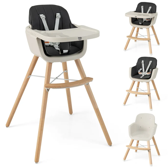 BABY JOY Convertible Baby High Chair, 3-in-1 Wooden High Chair/Booster/Chair with Removable Tray - Image 10
