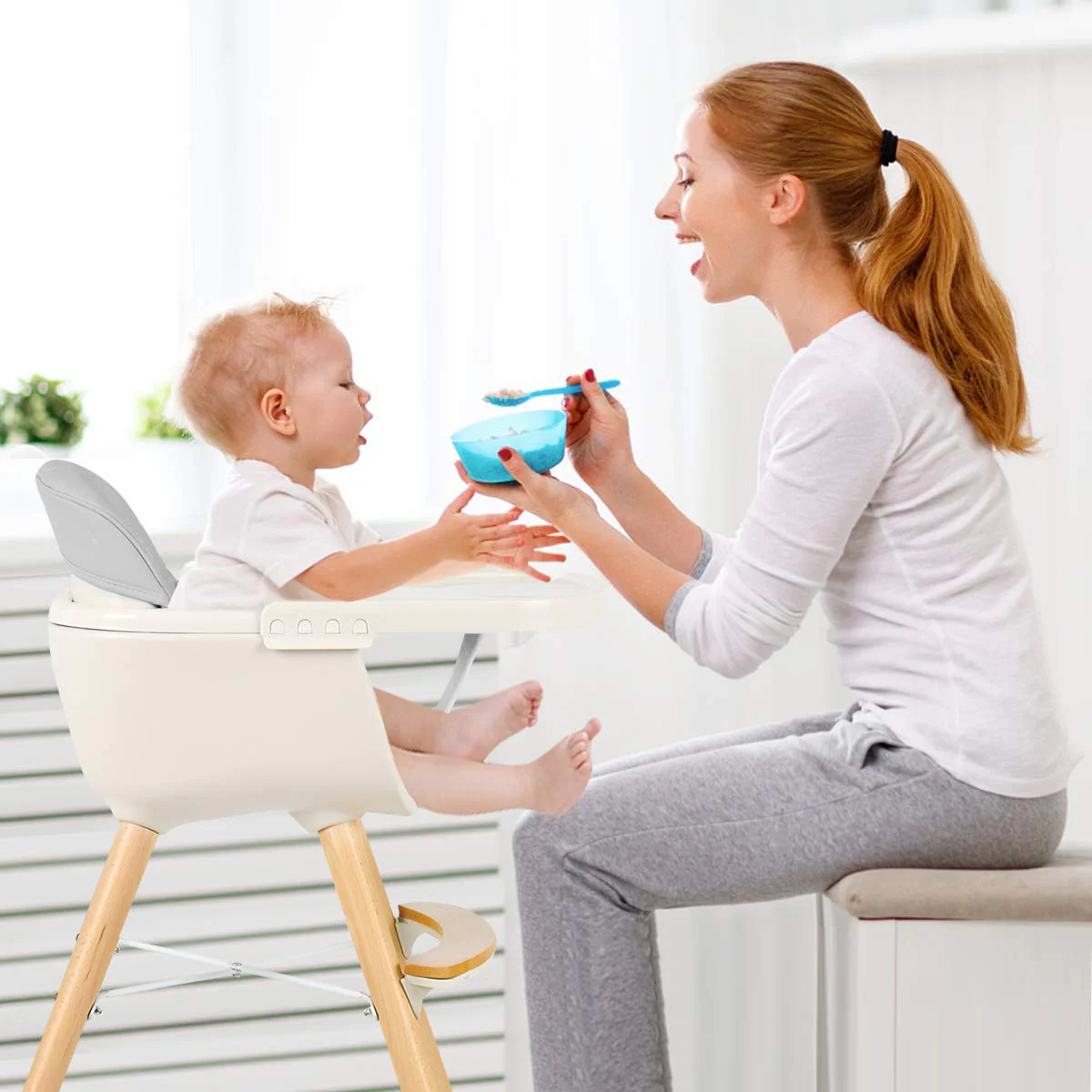 BABY JOY Convertible Baby High Chair, 3-in-1 Wooden High Chair/Booster/Chair with Removable Tray - Image 9