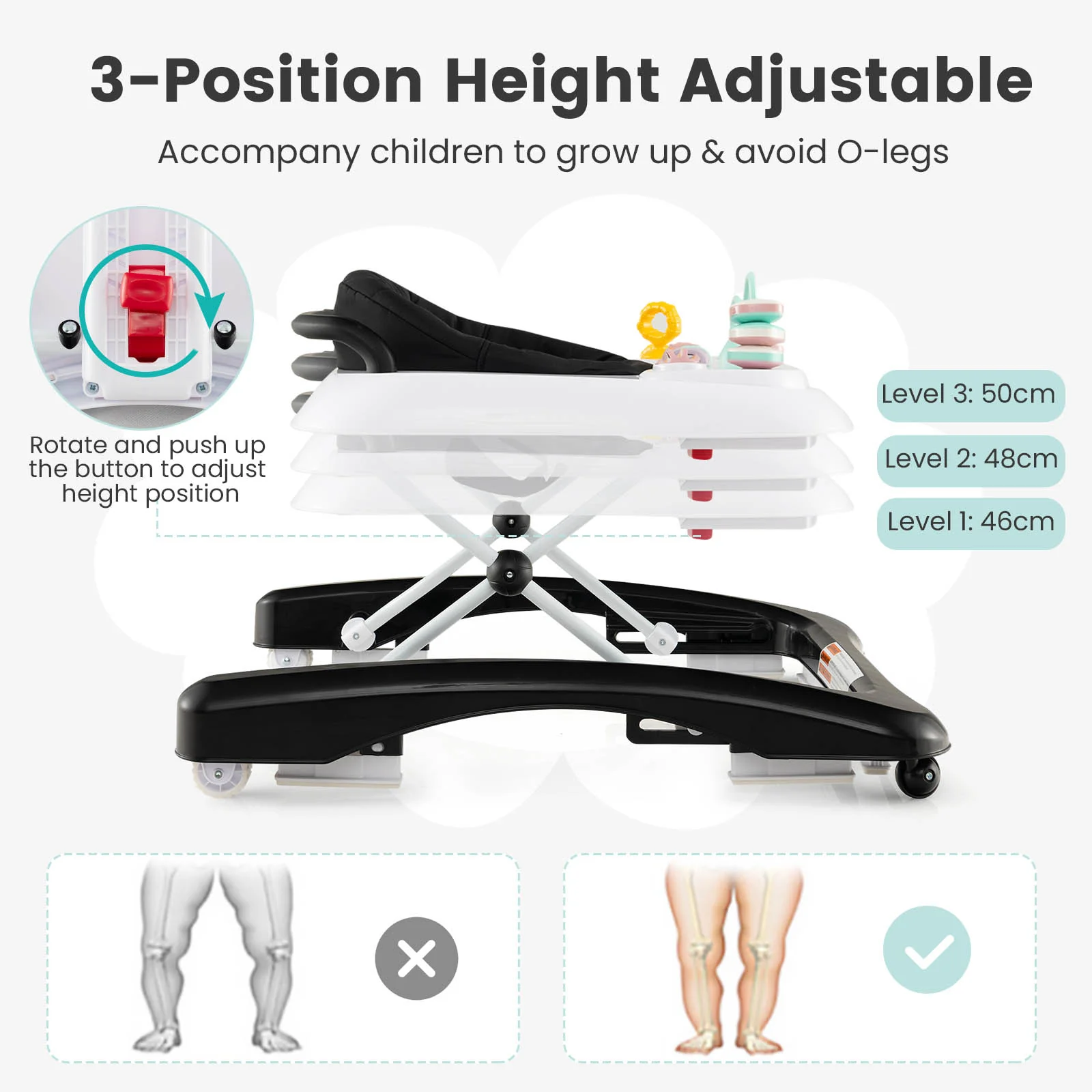 BABY JOY Foldable 3 in 1 Baby Walker Adjustable Toddler Walker Activity Center - Image 3