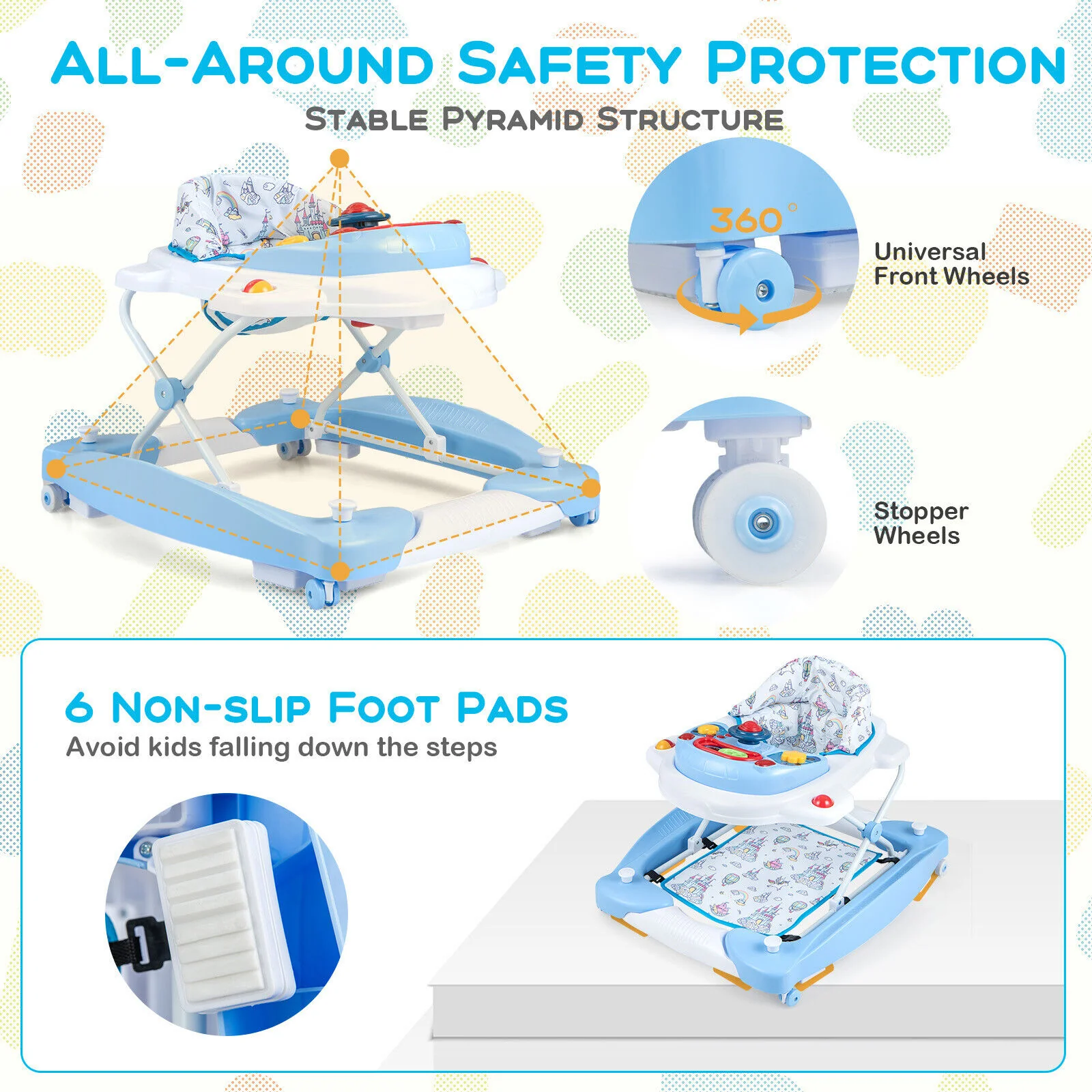 BABY JOY Foldable 6 in 1 Baby Walker Adjustable Toddler Walker Activity Center - Image 10